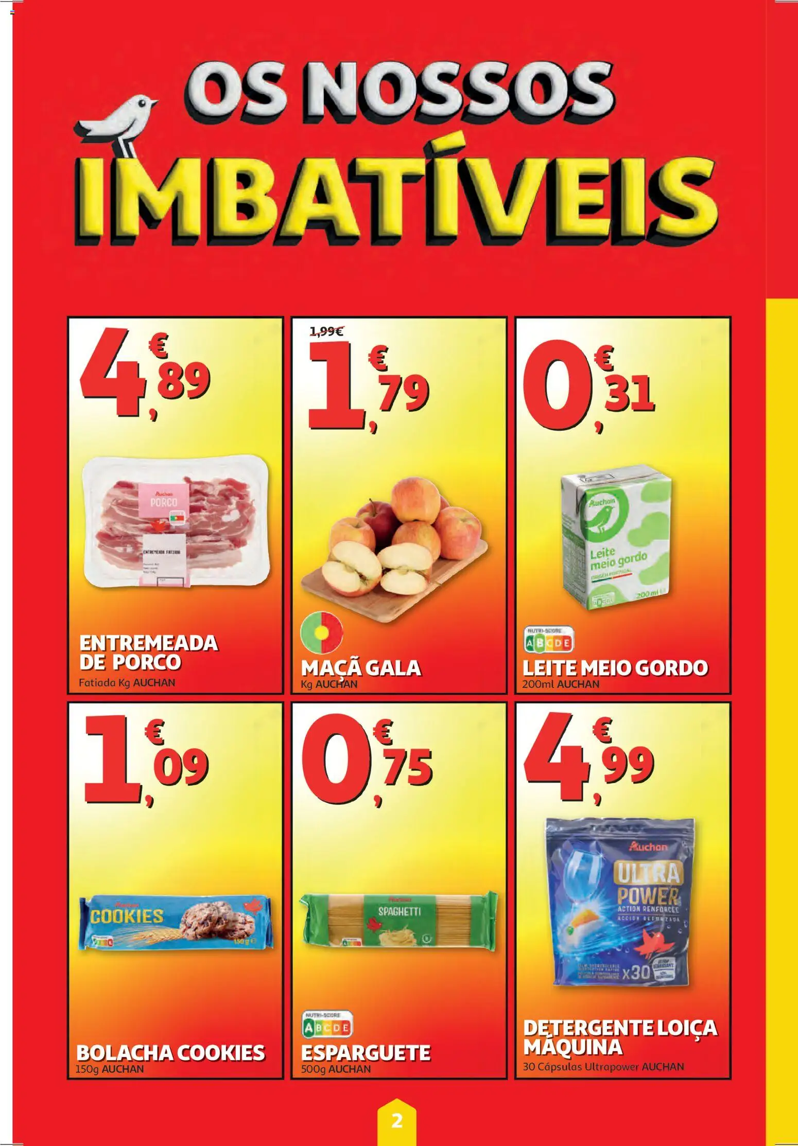 Auchan folheto │ válido de 15.01.2026 | Página: 2 | Produtos: Esparguete, Detergente, Leite, Maça