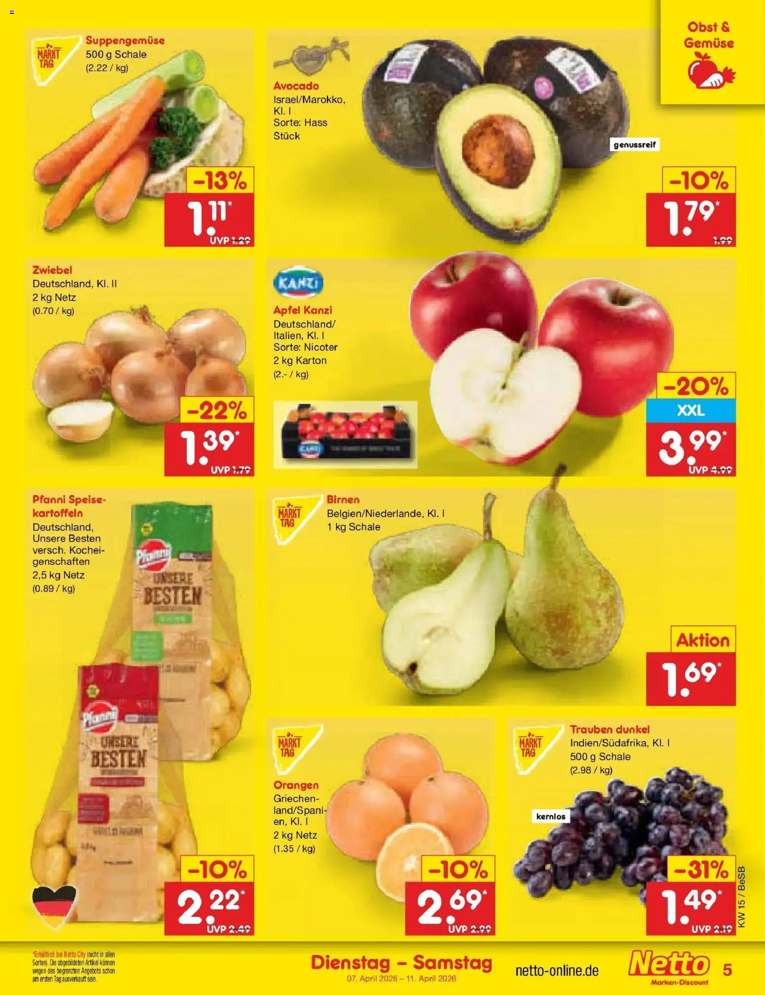 Netto Marken-Discount Prospekt Kremmen	 – gültig ab 07.04.2026 | Seite: 7 | Produkte: Trauben, Orangen, Gemüse, Obst