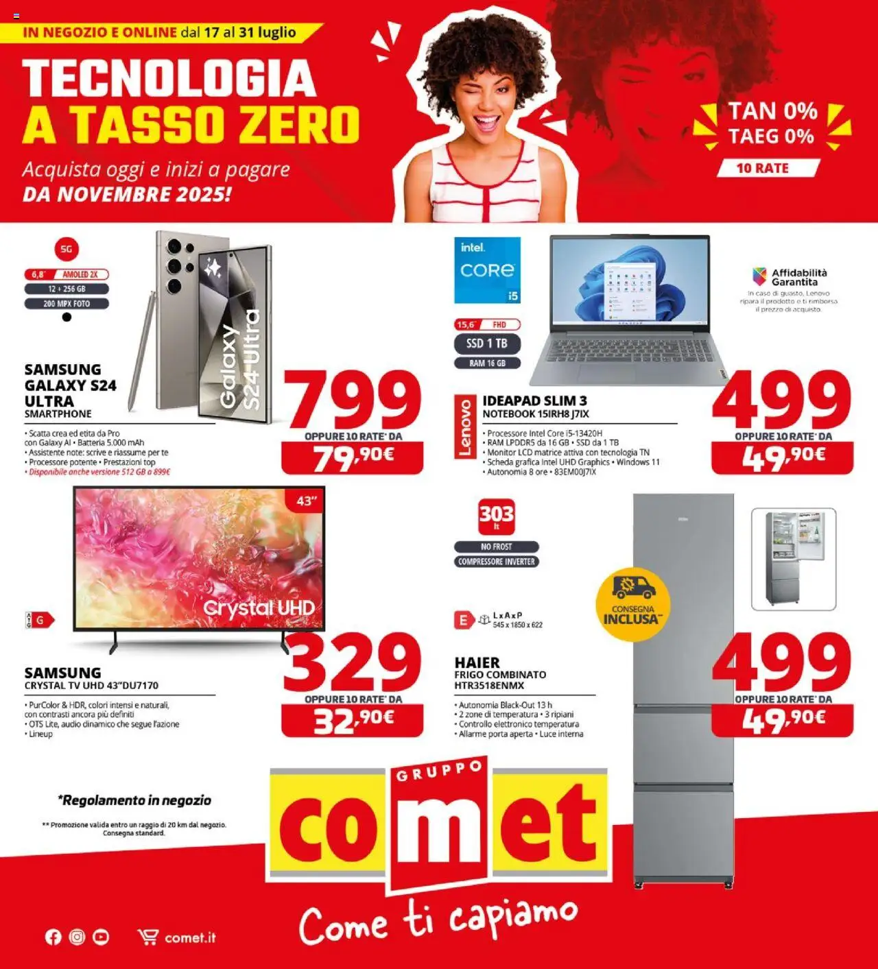 Volantino Comet del 17.07.2025 | Pagina: 1 | Prodotti: Compressore, Top, TV, Audio