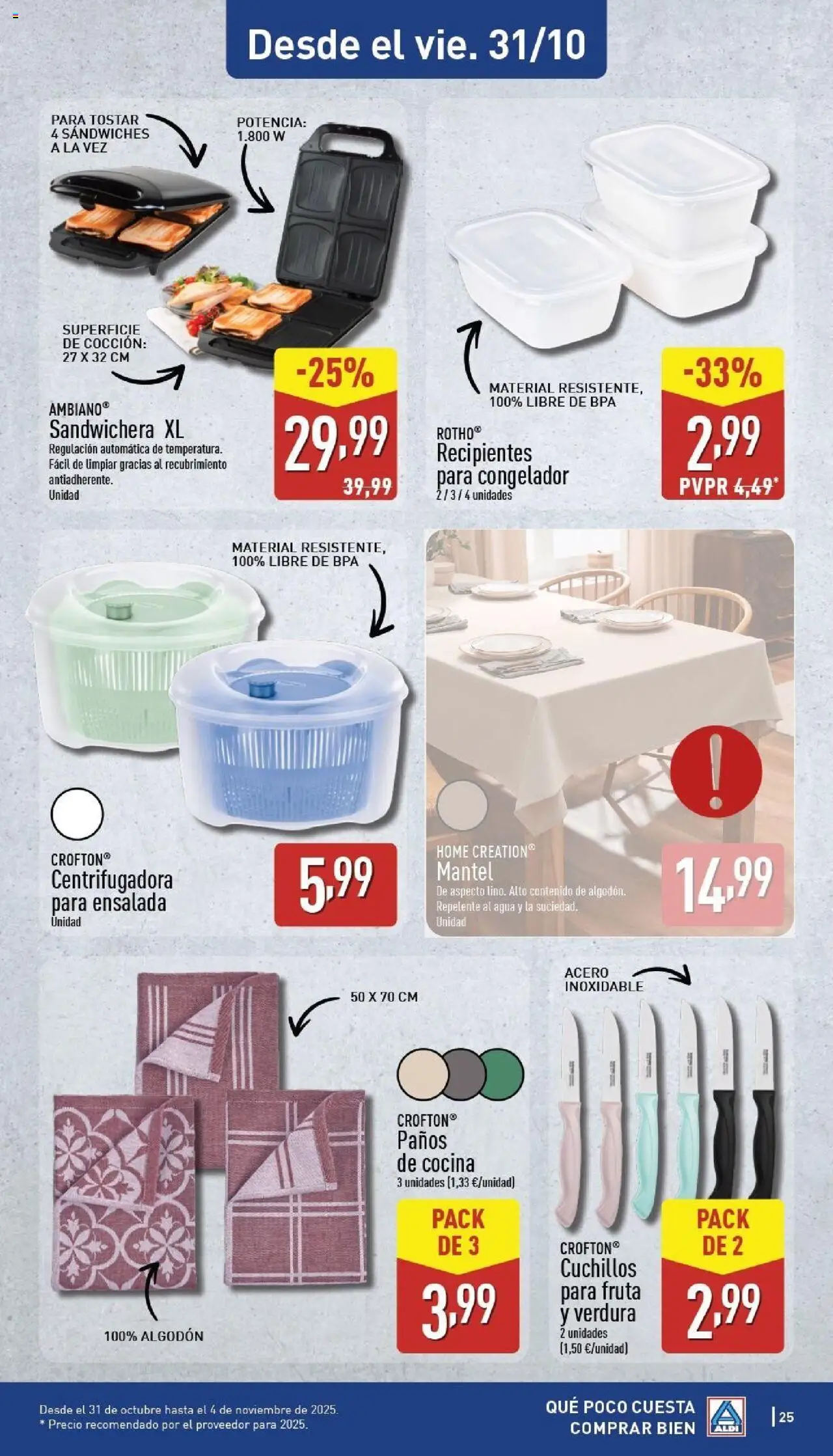 Aldi folleto Península │ válido desde el 27.10.2025 | Página: 25 | Productos: Mantel, Ensalada, Congelador, Cocina