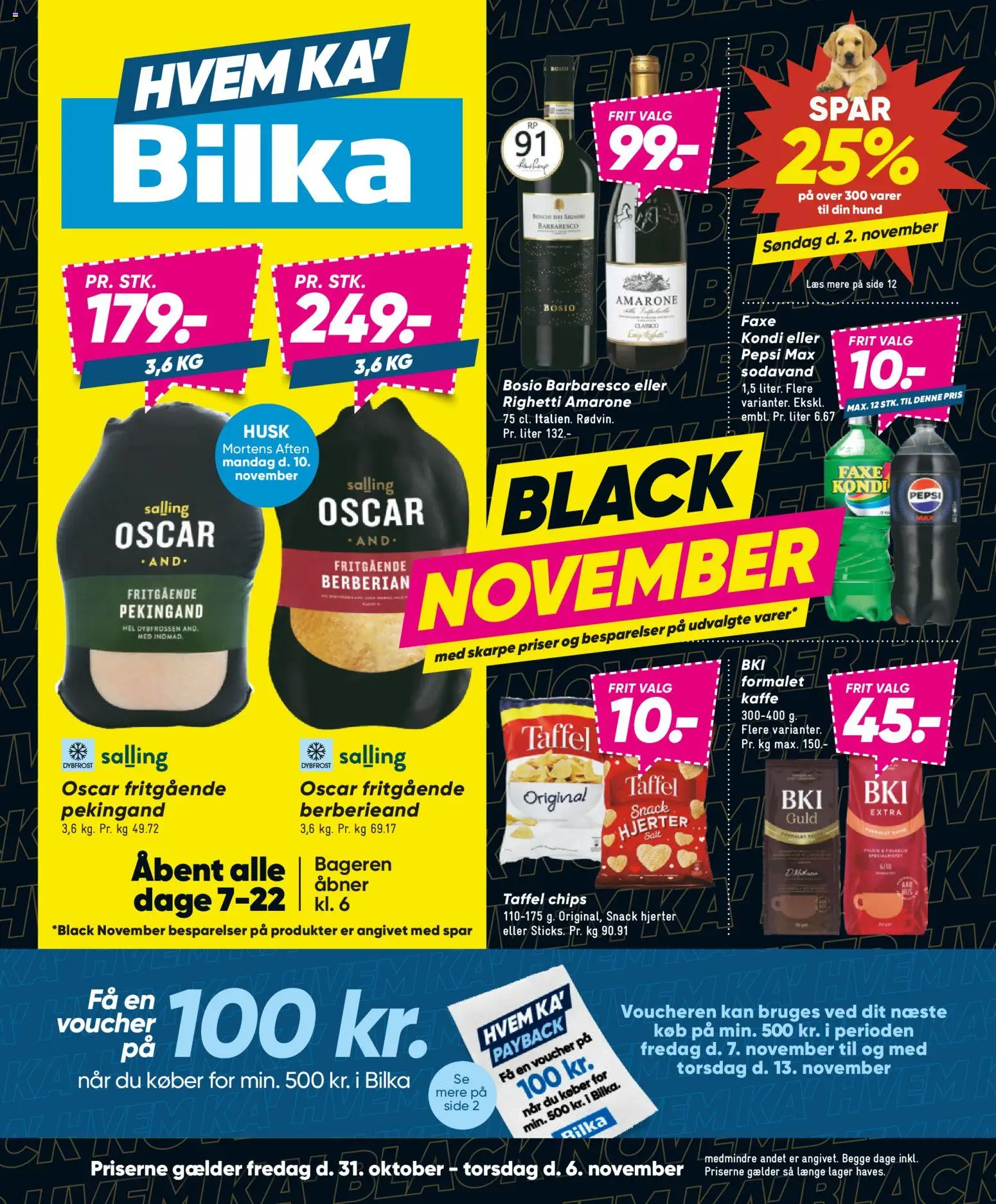 Bilka tilbudsavis – gyldig fra 31.10.2025 | Side: 1 | Produkter: Kaffe, Chips, Salt, Faxe Kondi