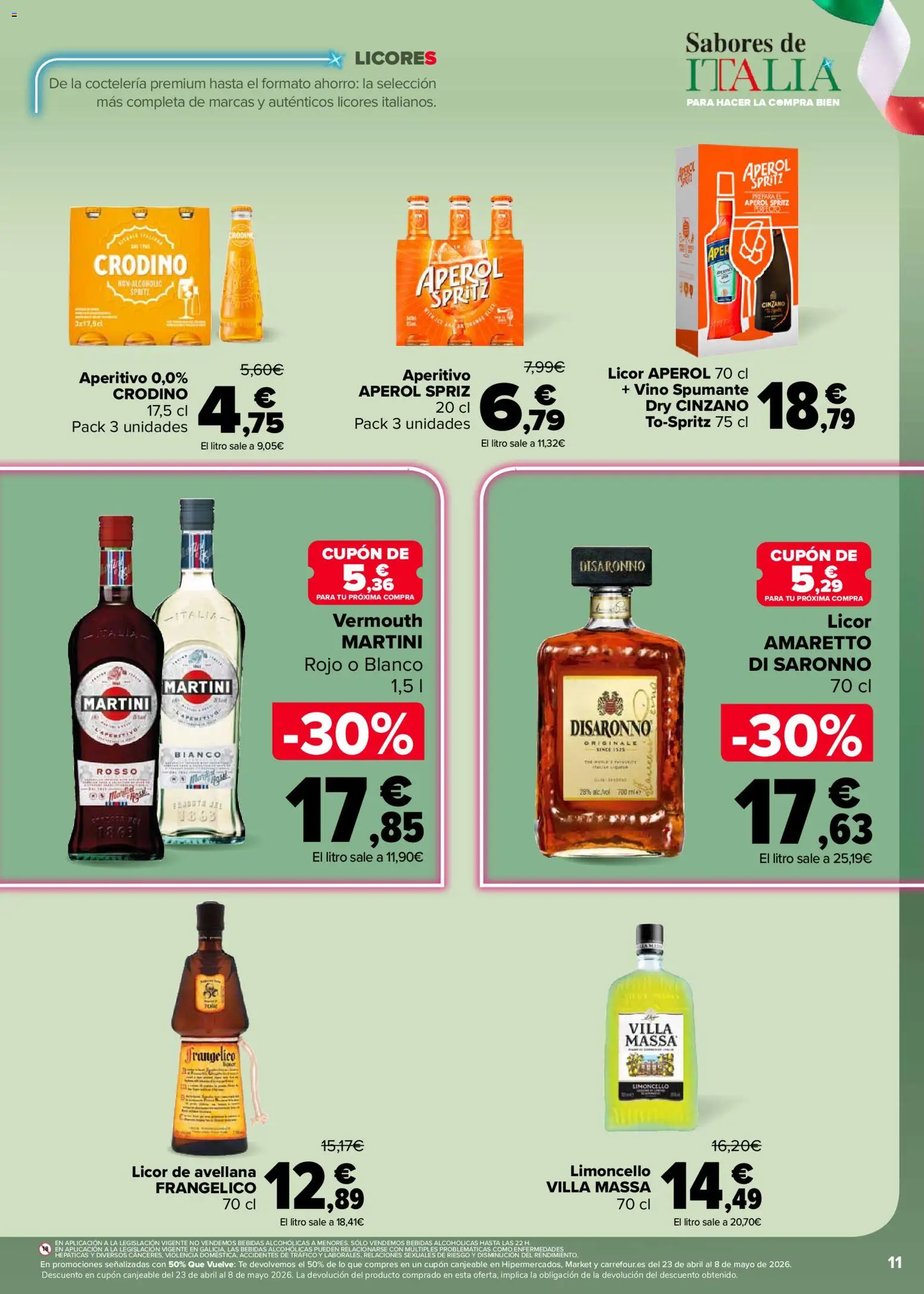 Carrefour Sabores de Italia │ válido desde el 07.04.2026 | Página: 11 | Productos: Licor, Vino, Té