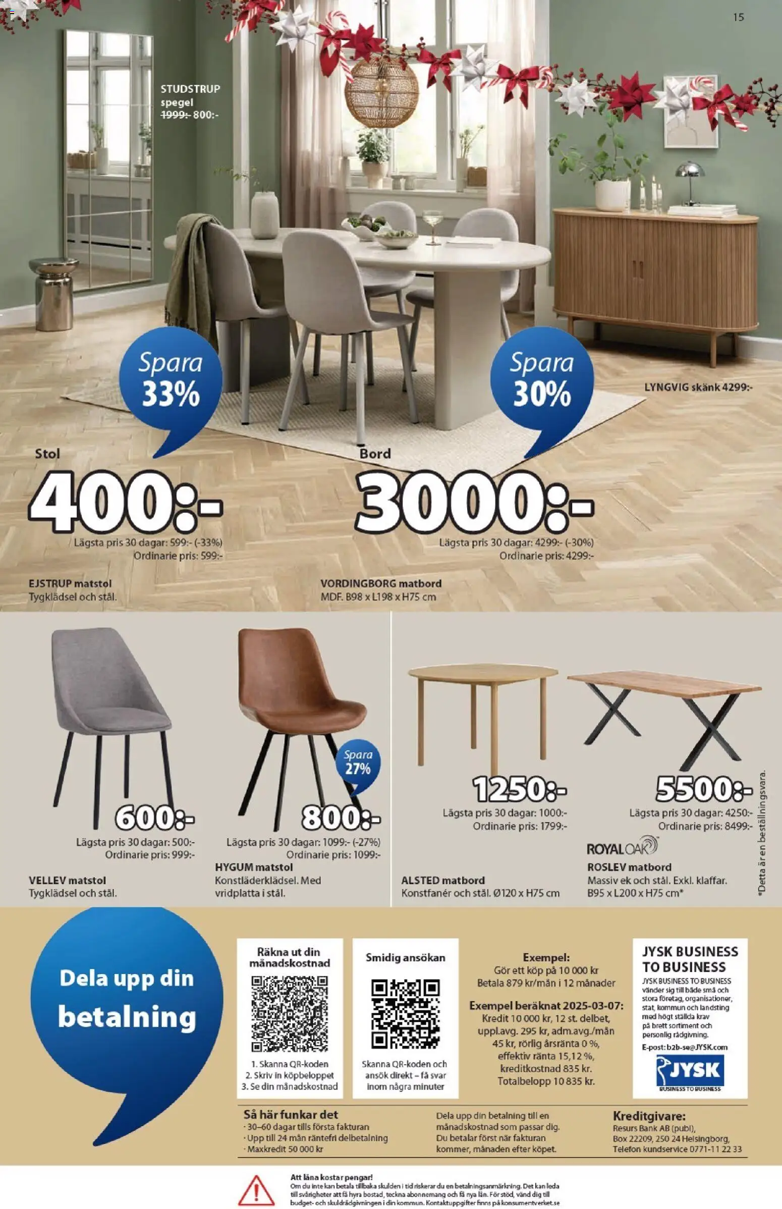 JYSK reklamblad aktuell från 15.12.2025 | Sida: 15 | Produkter: Bord, Stol, Spegel, Telefon
