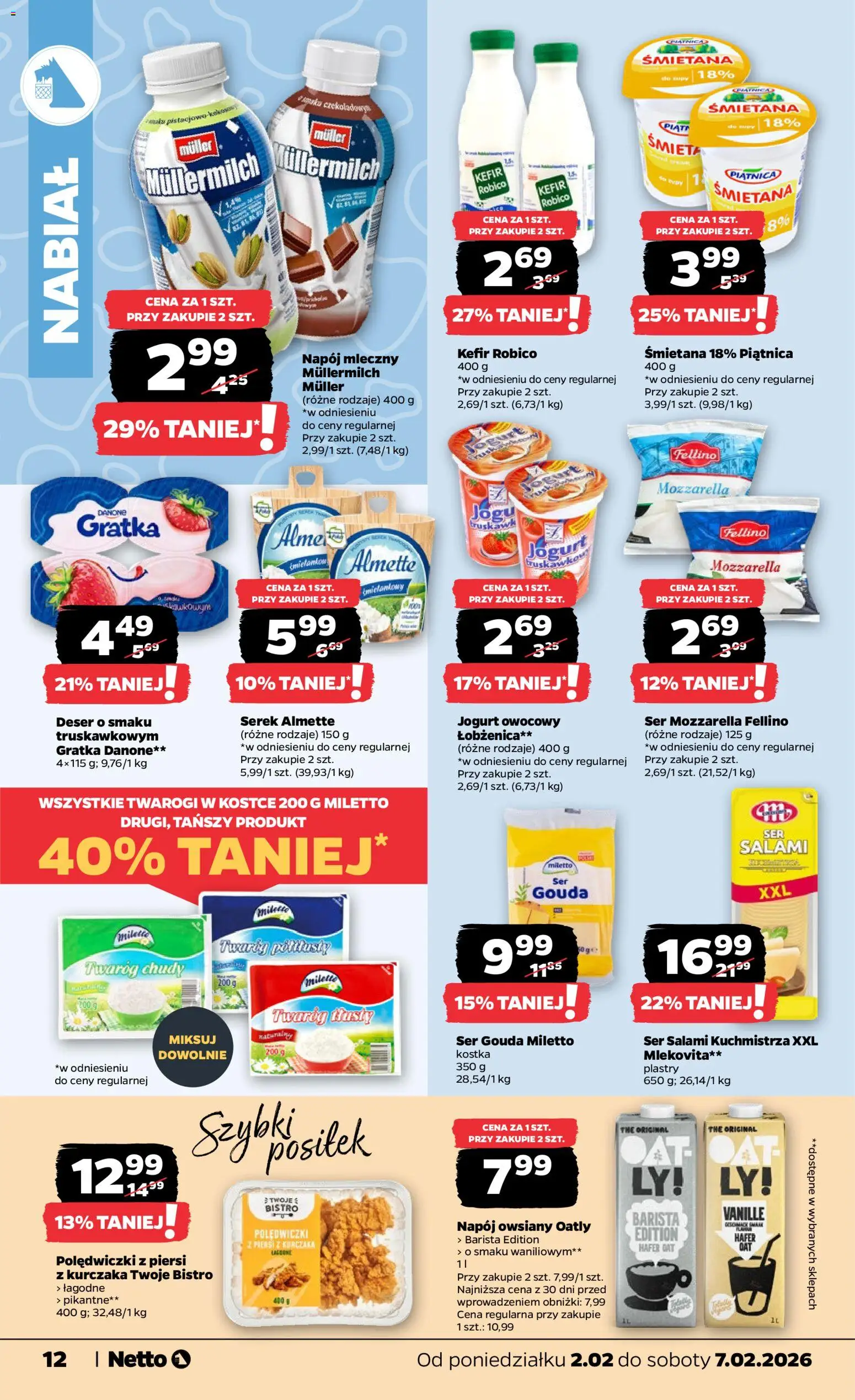 Netto gazetka - Spożywcza od 02.02.2026 | Strona: 12 | Produkty: Napój owsiany, Kefir robico, Salami, Śmietana