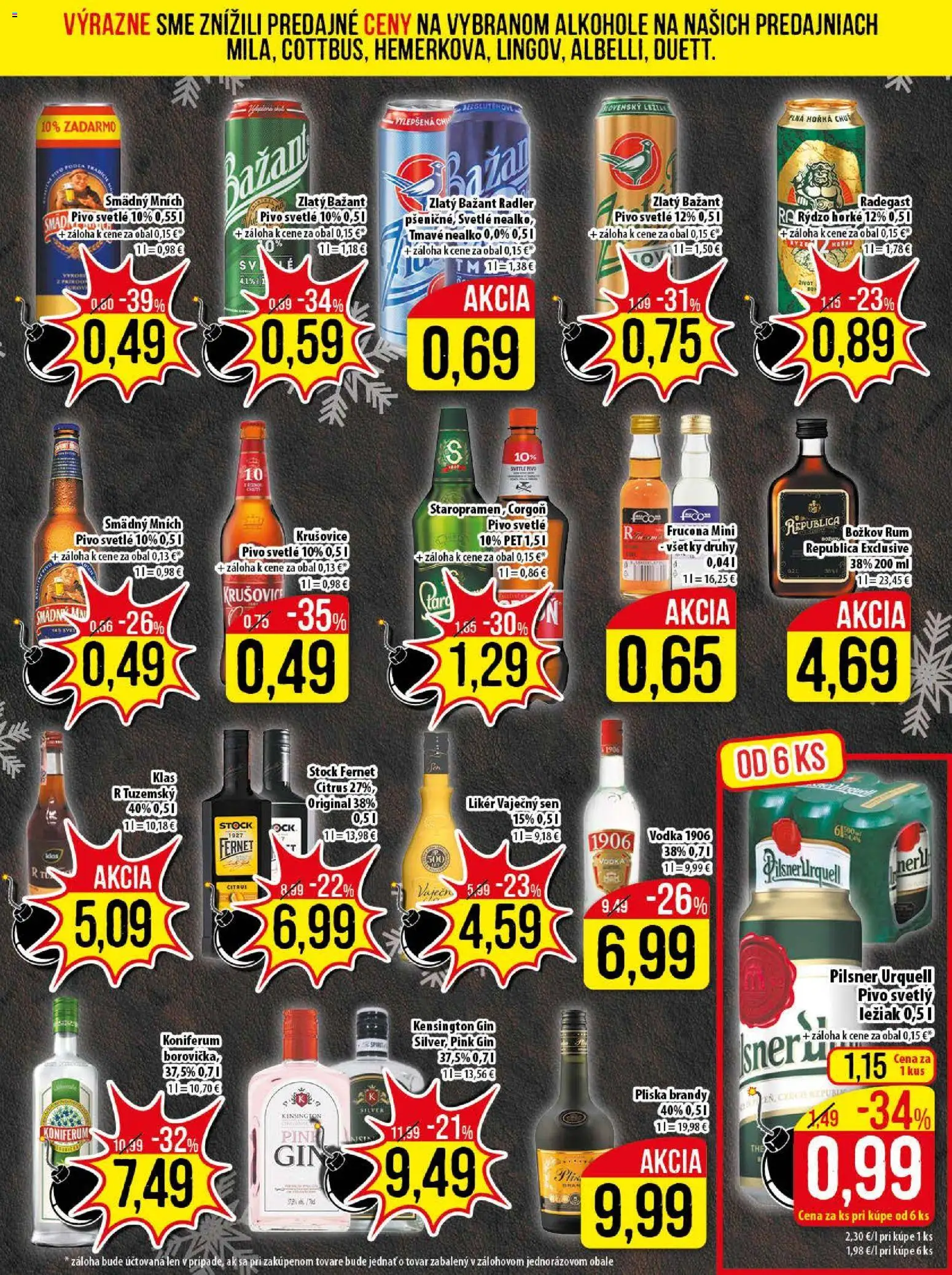 Nové Klas akcie – leták je platný od 08.12.2025 | Strana: 20 | Produkty: Pilsner Urquell, Krušovice, Smädný Mních, Vodka
