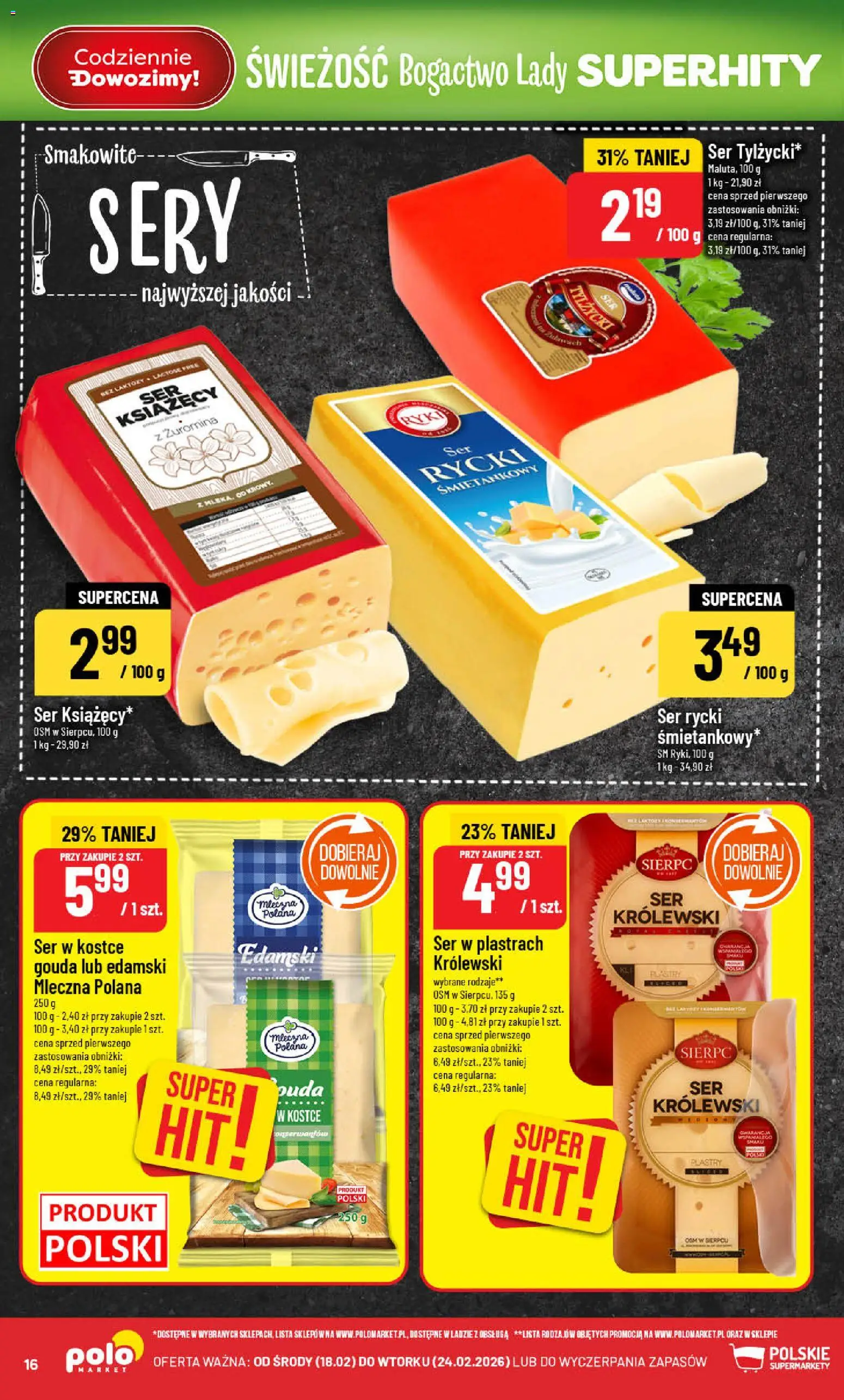 POLOmarket Gazetka od 18.02.2026 | Strona: 16 | Produkty: Sery, Ser