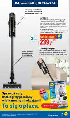 Pogląd oferty "Akumulatorowy odkurzacz pionowy, 22,2 V, w zestawie: aluminiowa rura ssąca, dysza szczelinowa, elektryczna szczotka do podłóg ze światłem LED, okrągła dysza szczotkowa, szczotka wielofunkcyjna 2 w 1, zasilacz, uchwyt na ścianę z materiałem montażowym i mocowanie na akcesoria, poj. zbiornika na kurz: 350 ml" - ważna od 30.03.2026 | Strona: 21