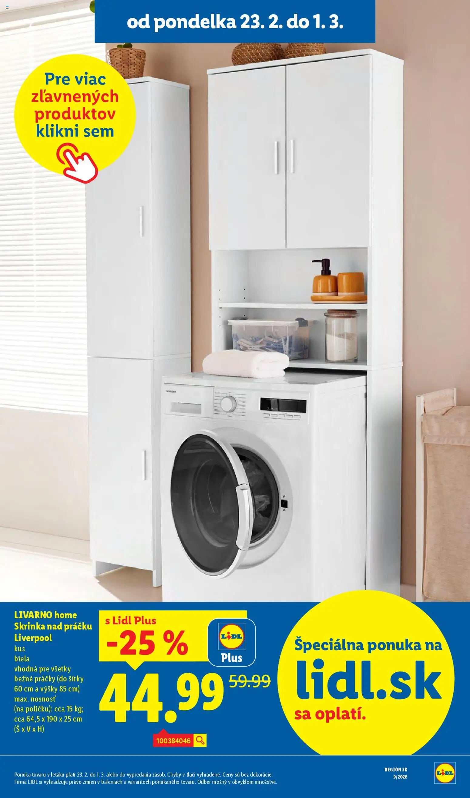 Nové Lidl akcie – leták je platný od 23.02.2026 | Strana: 59 | Produkty: Skrinka, Skrinka nad práčku, Práčky
