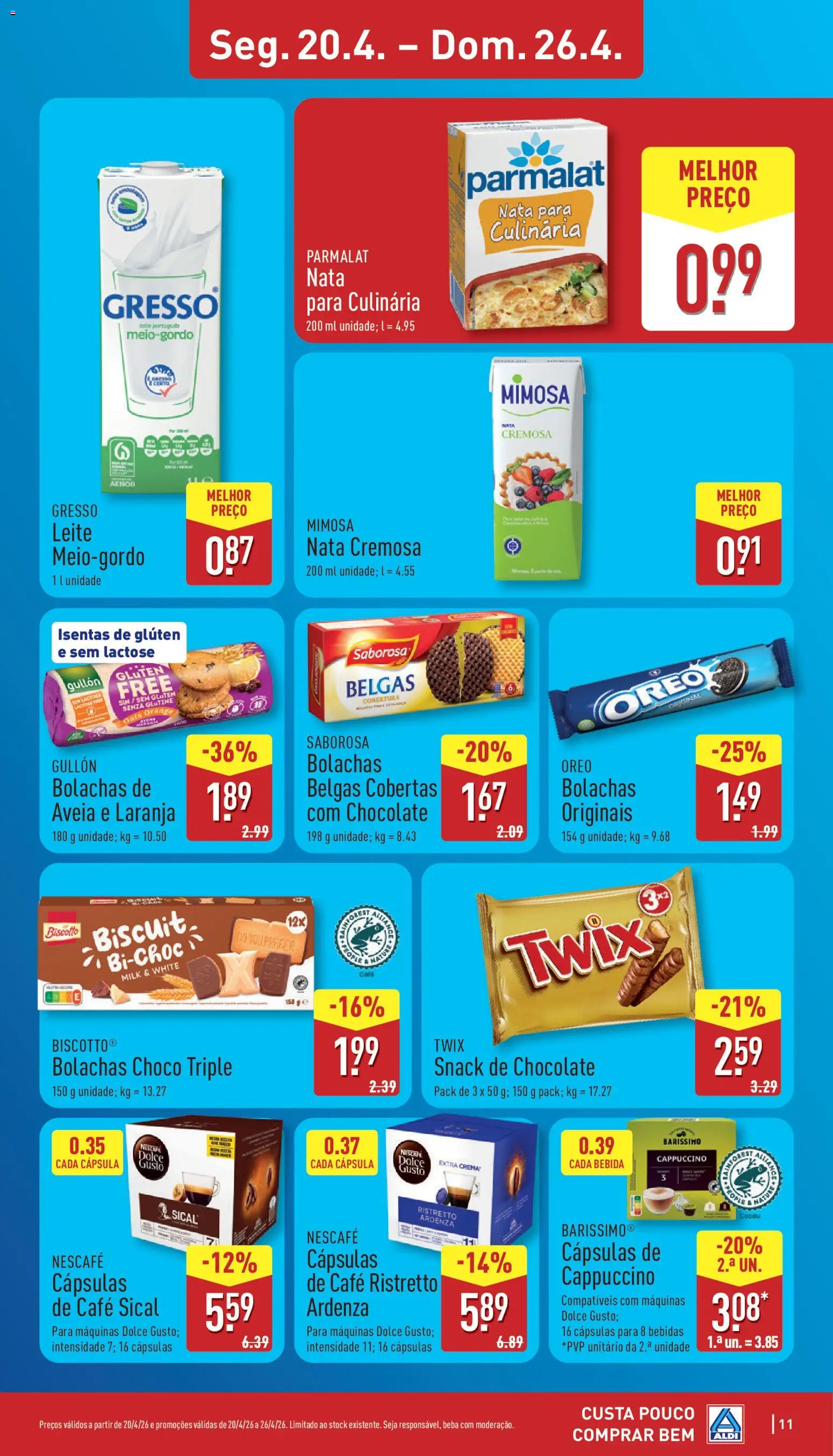 Aldi folheto │ válido de 20.04.2026 | Página: 11 | Produtos: Leite, Chocolate, Nata, Dolce gusto