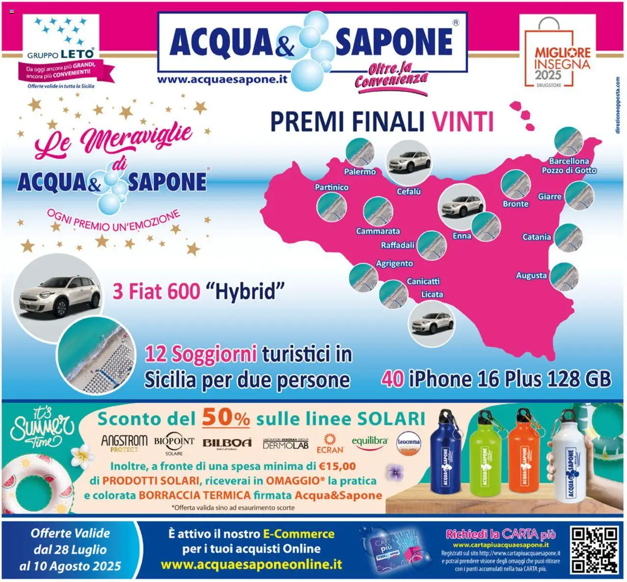 Volantino Acqua e Sapone del 28.07.2025 | Pagina: 1 | Prodotti: Sapone, Iphone, Borraccia