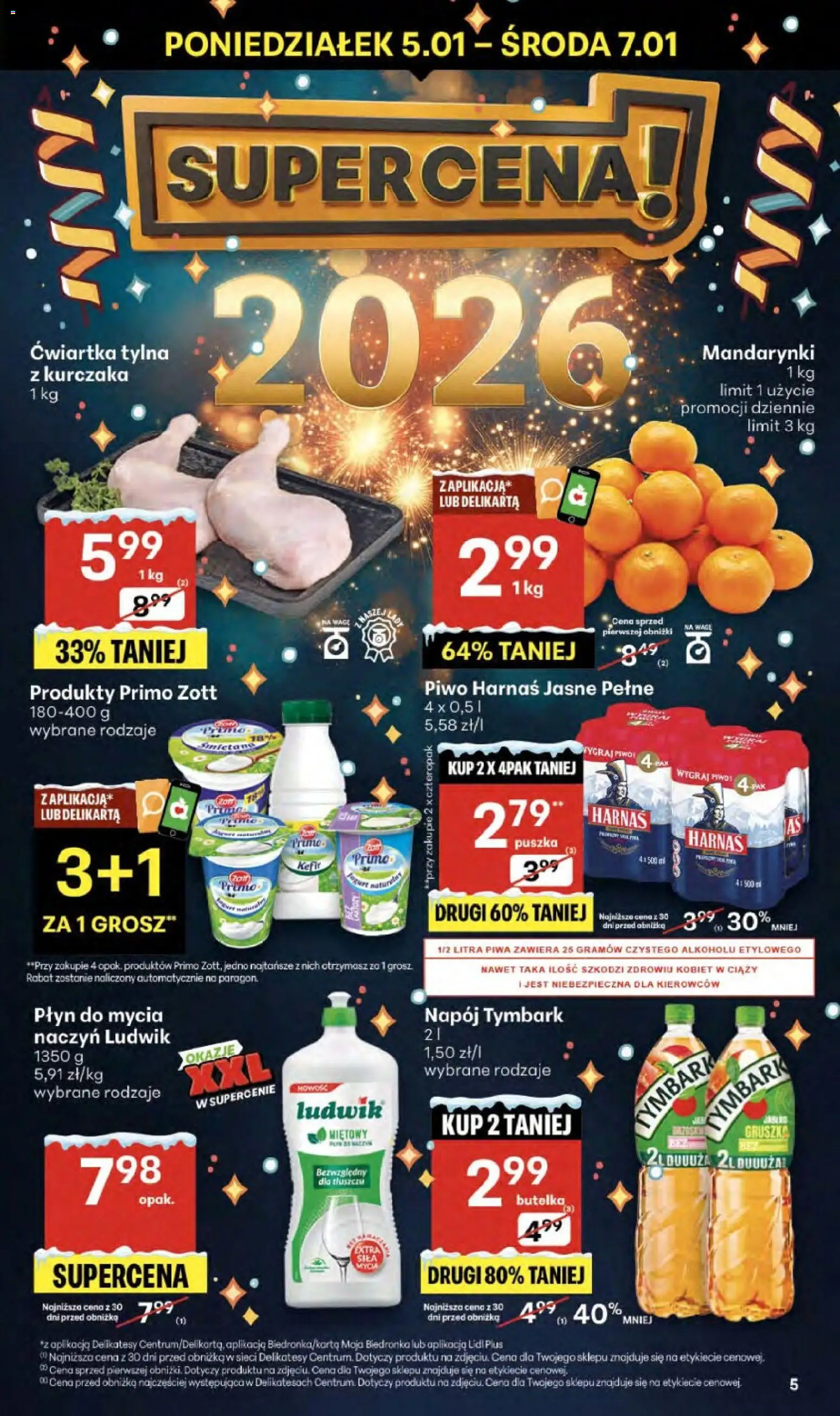 Delikatesy Centrum Gazetka od 29.12.2025 | Strona: 5 | Produkty: Kefir, Delikatesy, Piwo, Mandarynki