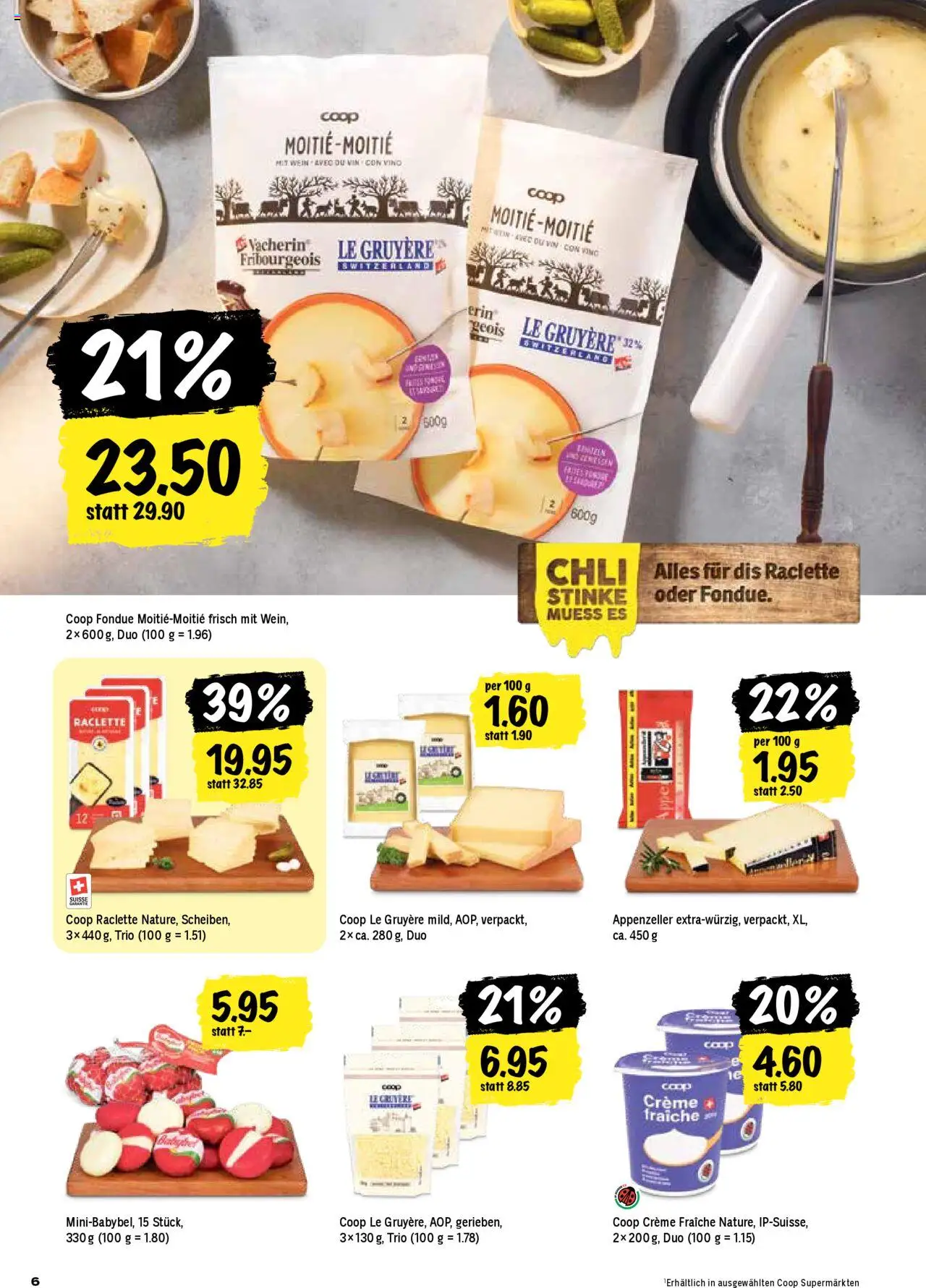 Coop Aktionen – gültig ab 09.10.2025 | Seite: 6 | Produkte: Wein, Raclette, Fondue, Creme