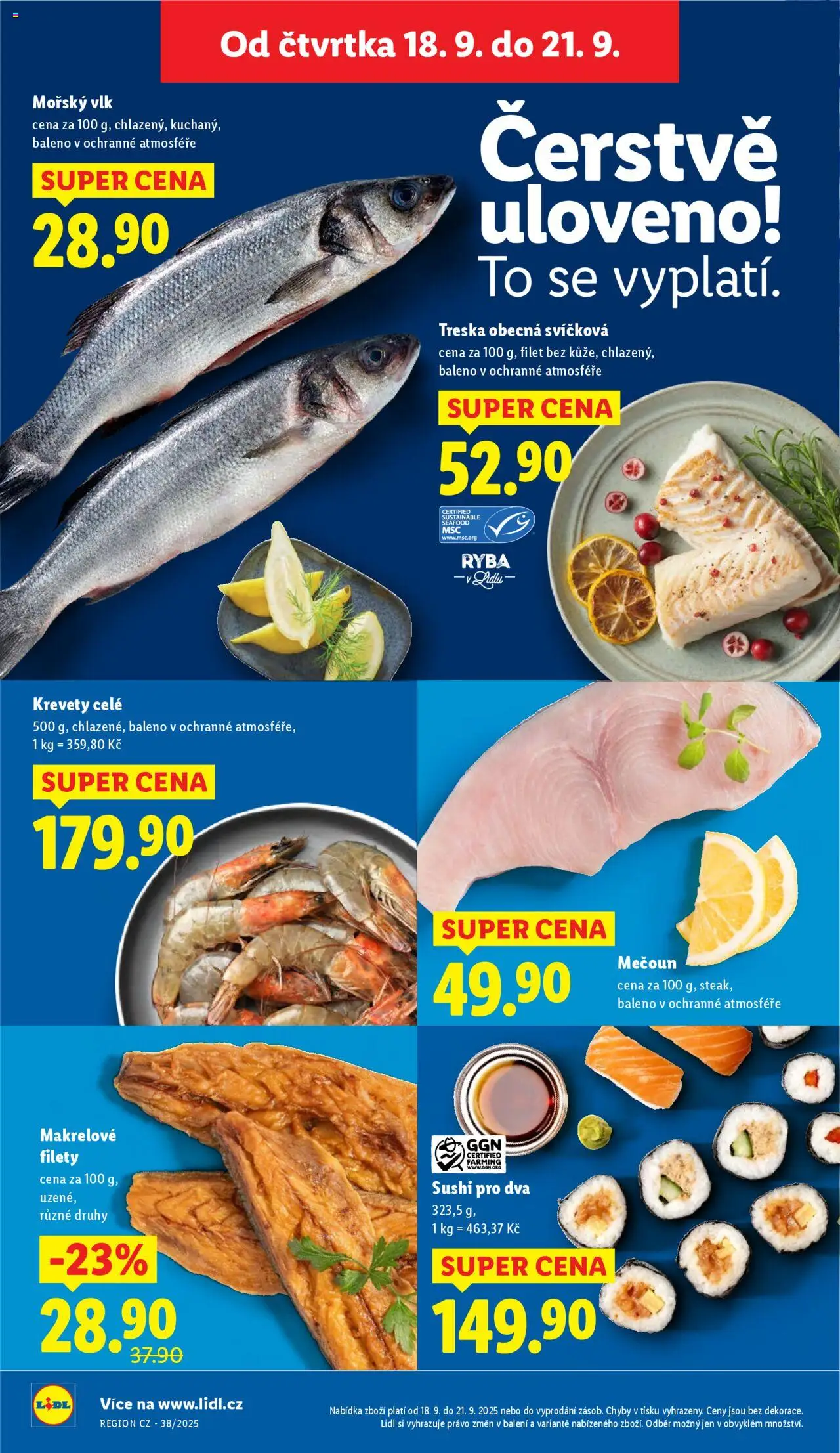 Lidl leták od 18.09.2025 | Strana: 12 | Produkty: Treska, Ryba, Sushi, Krevety