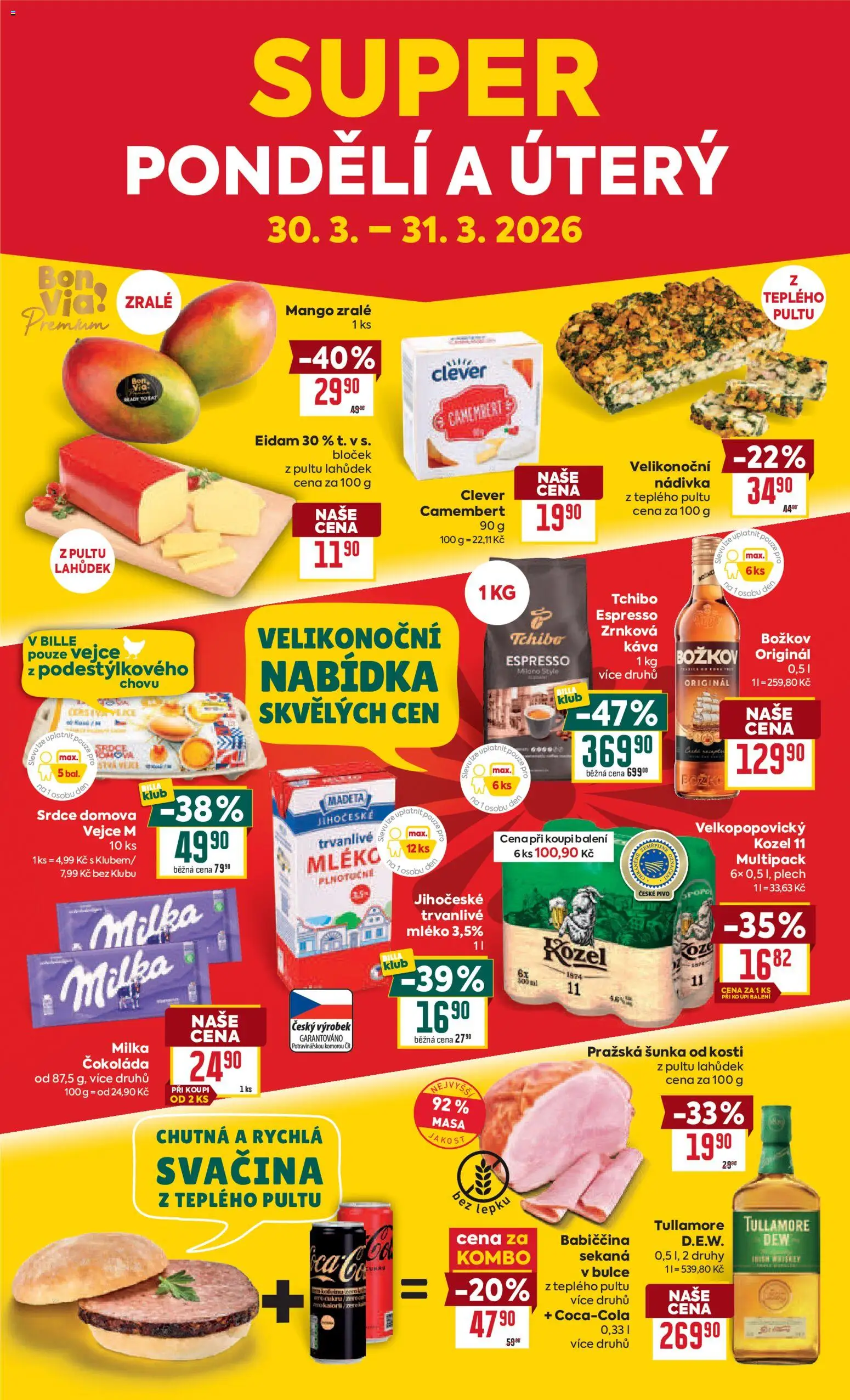 Billa Velký leták od 25.03.2026 | Strana: 30 | Produkty: Šunka od kosti, Milka, Pražská šunka, Eidam