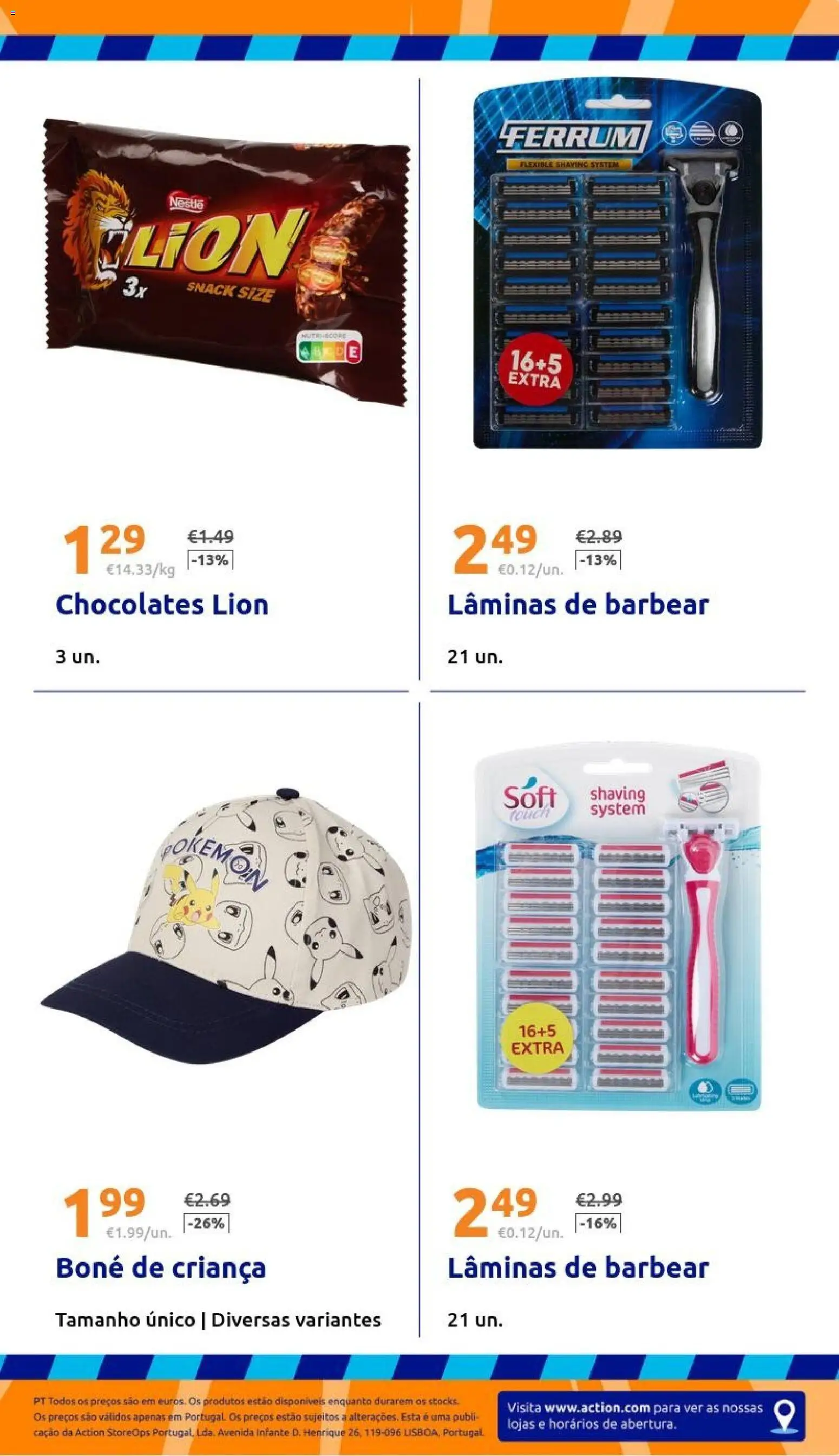 Action folheto │ válido de 29.04.2026 | Página: 19 | Produtos: Boné, Chocolates, Lâminas de barbear