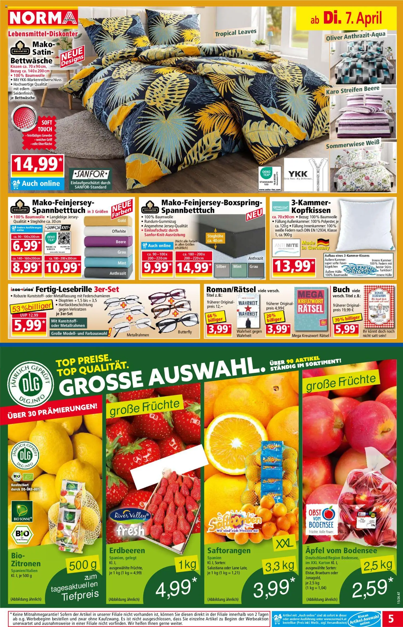 Norma Flugblatt gültig ab 07.04.2026 | Seite: 5 | Produkte: Obst, Hülle, Kissen, Äpfel