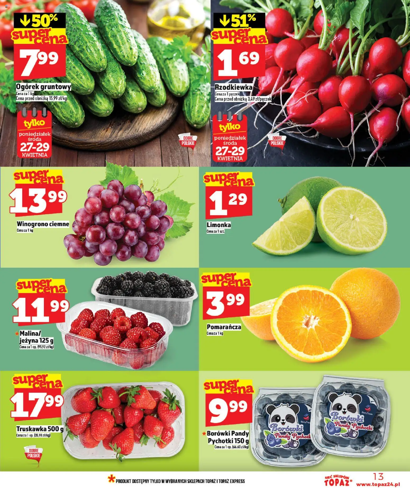Topaz gazetka - Ceny małe na stałe od 23.04.2026 | Strona: 13 | Produkty: Limonka, Winogrono