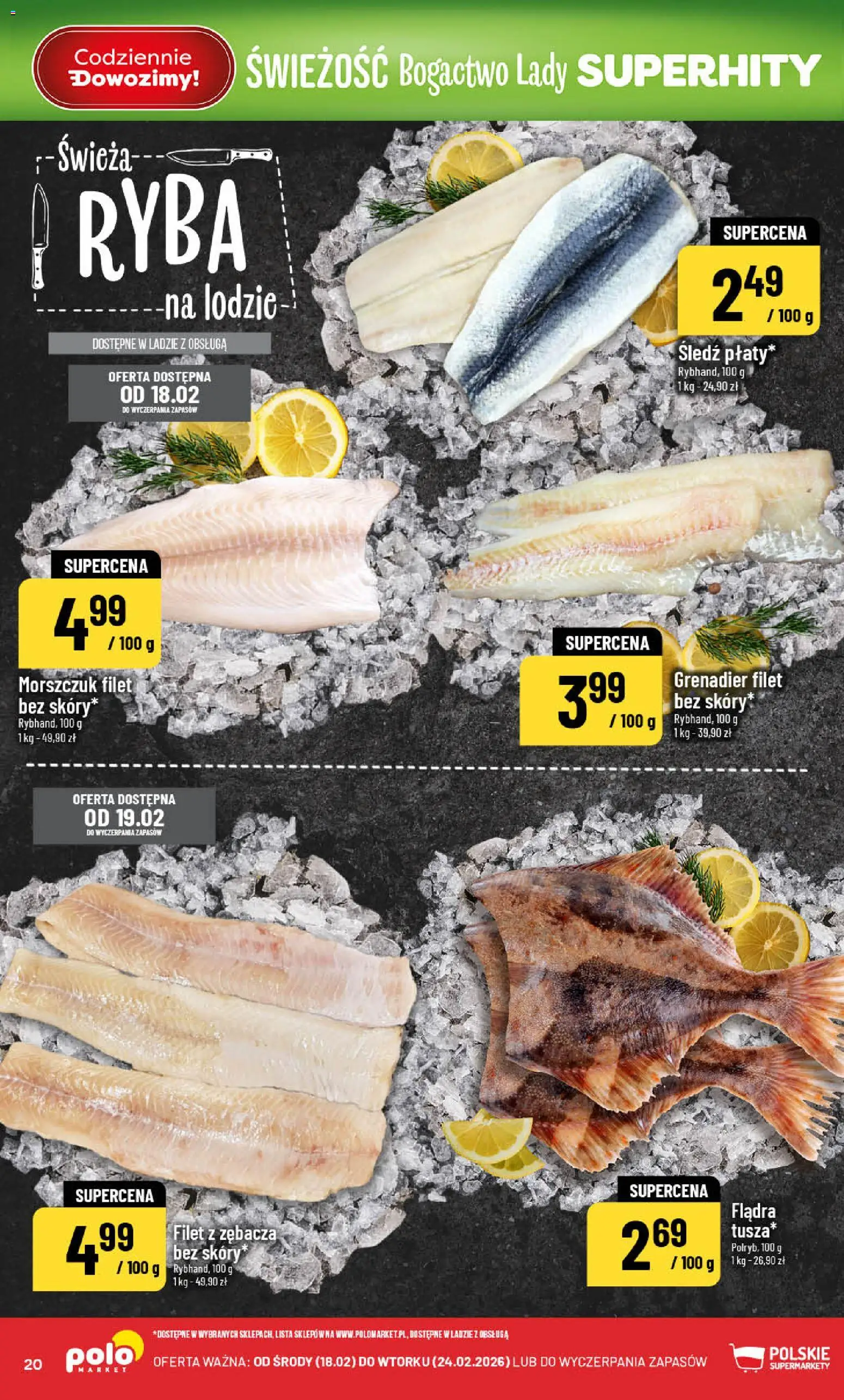 POLOmarket Gazetka od 18.02.2026 | Strona: 20 | Produkty: Śledź, Morszczuk, Ryba
