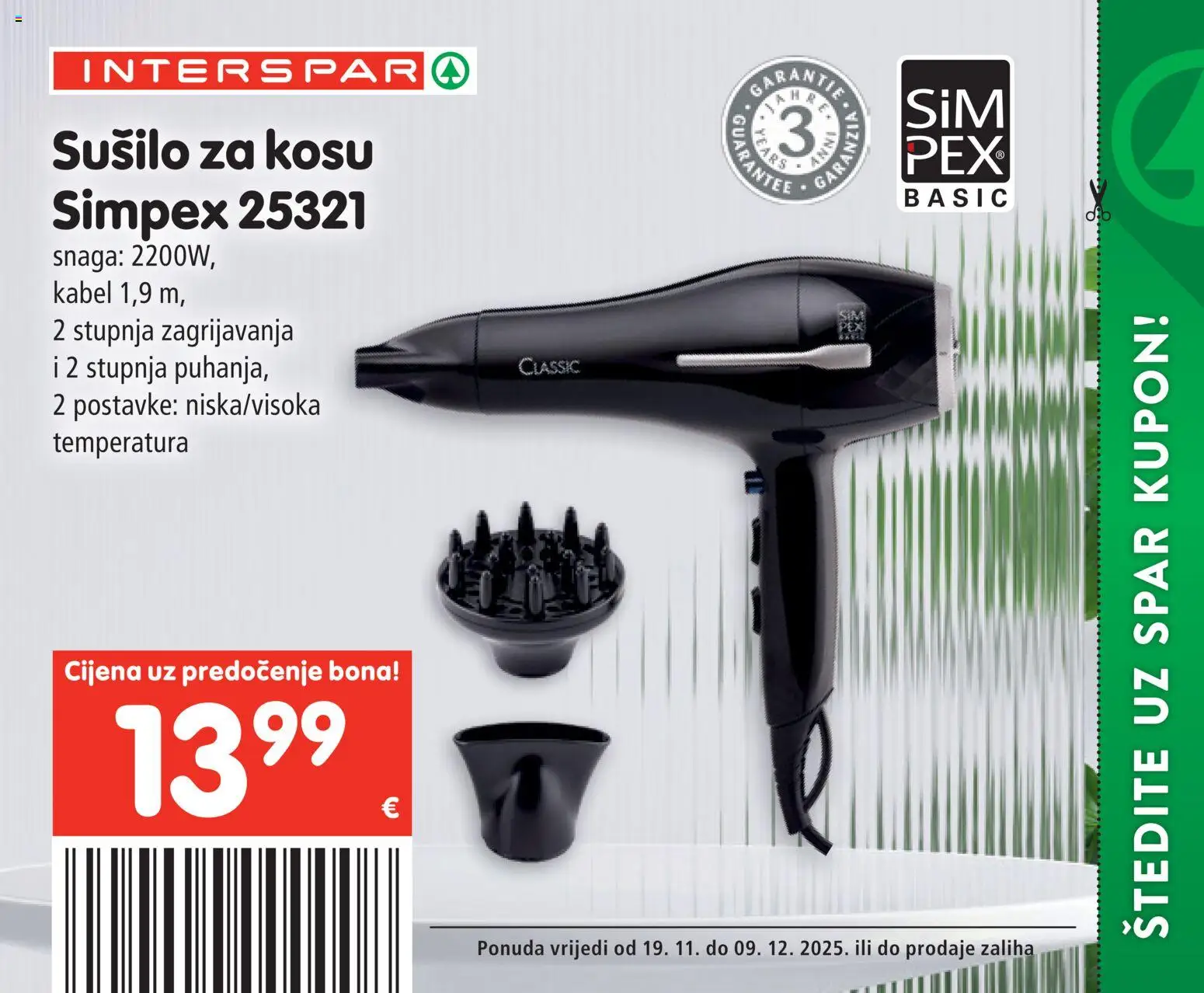 Interspar katalog | vrijedi od 19.11.2025 | Stranica: 4 | Proizvodi: Sušilo za kosu, Kabel