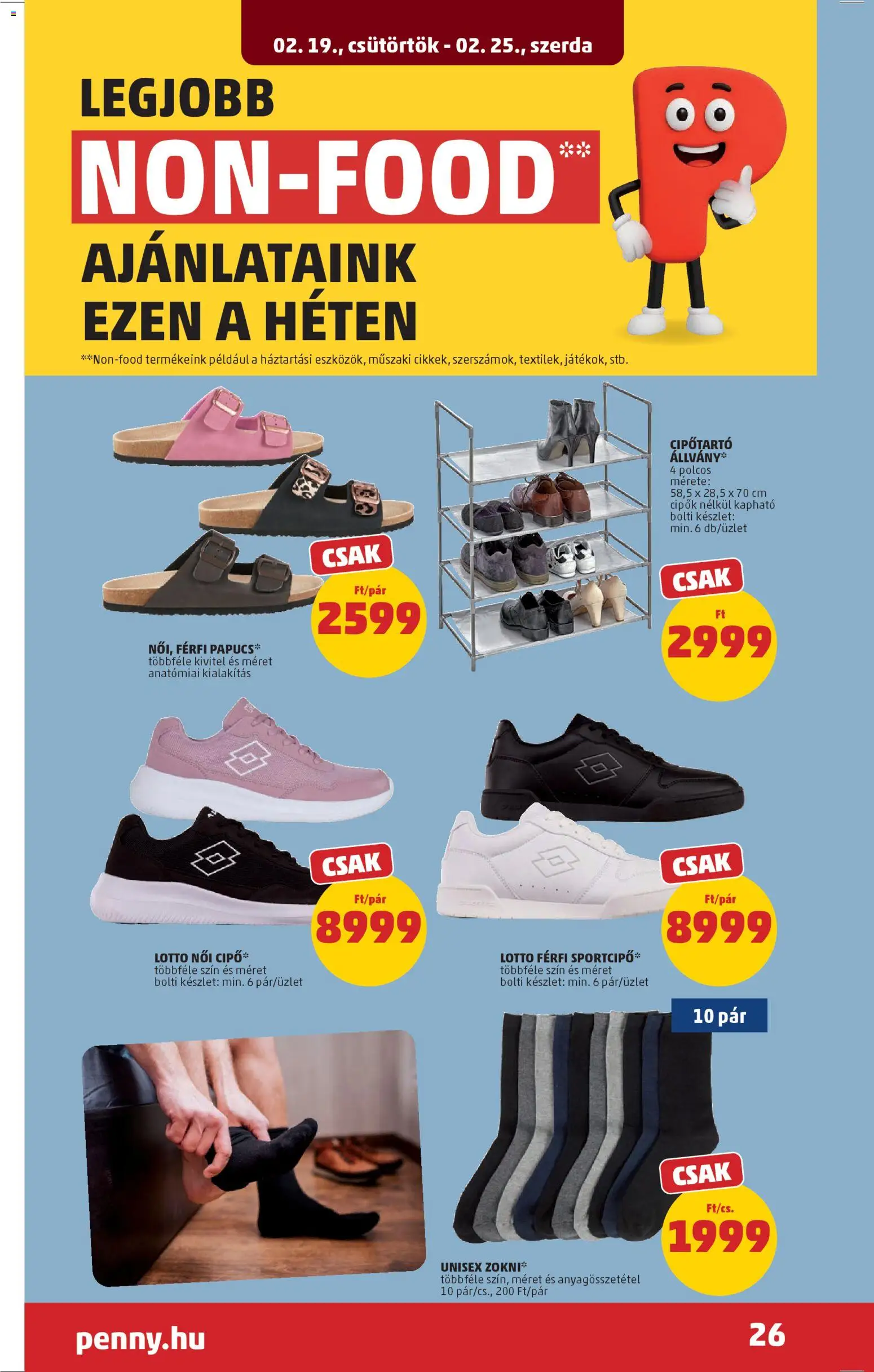 PENNY akciós ujság - amely érvényes a következő dátumtól: 19.02.2026 | Oldal: 30 | Termékek: Sportcipő, Cipőtartó, Cipők, Zokni