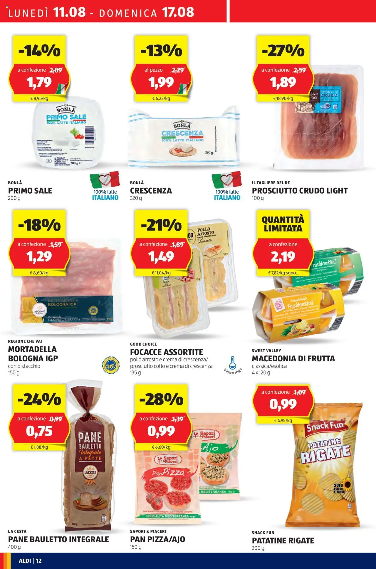 Volantino Aldi del 11.08.2025 | Pagina: 12 | Prodotti: Arrosto, Latte, Crescenza, Macedonia