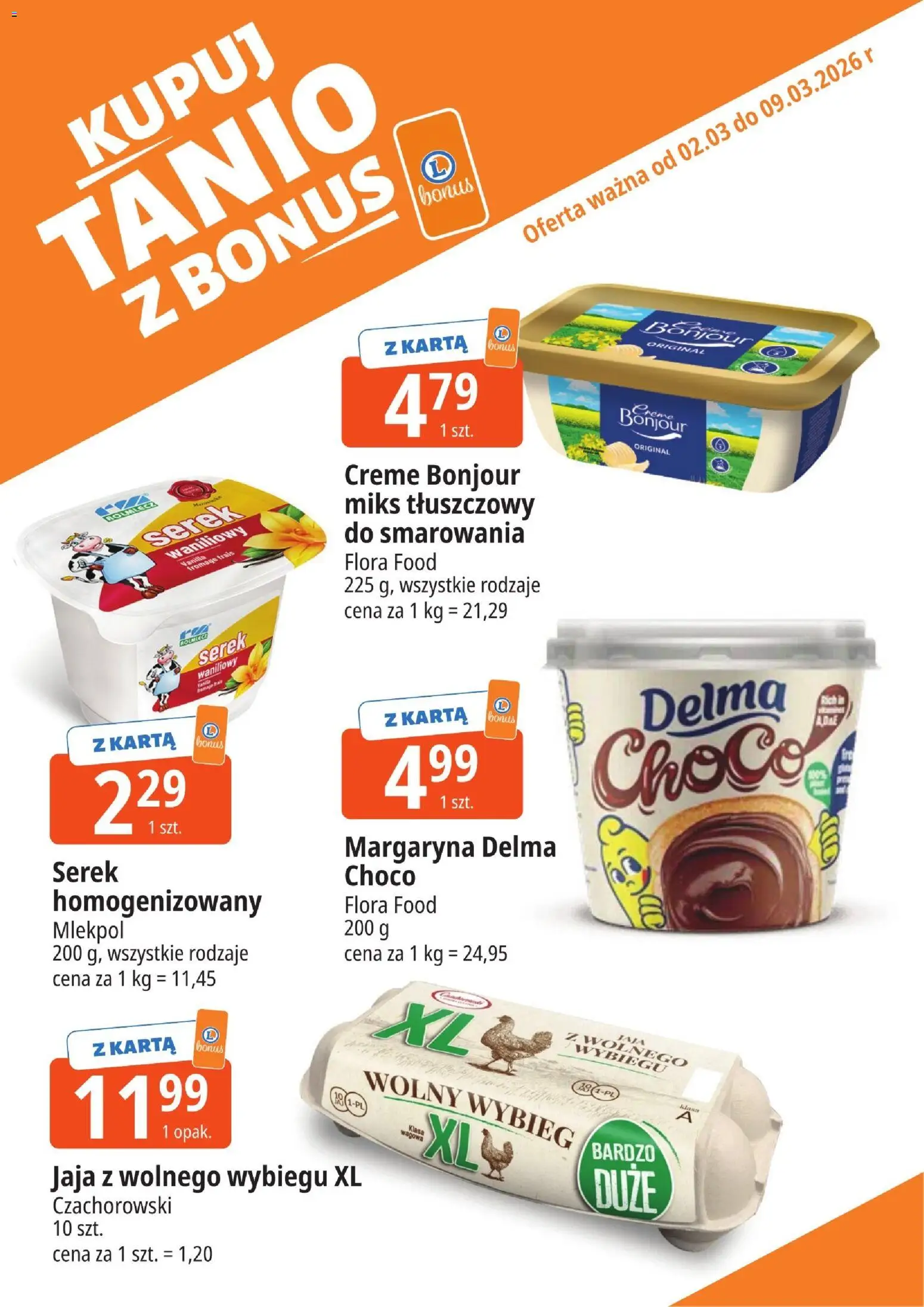E.Leclerc gazetka - Wrocław kupony dodatkowe od 02.03.2026 | Strona: 1 | Produkty: Serek homogenizowany, Margaryna, Serek do smarowania, Jaja