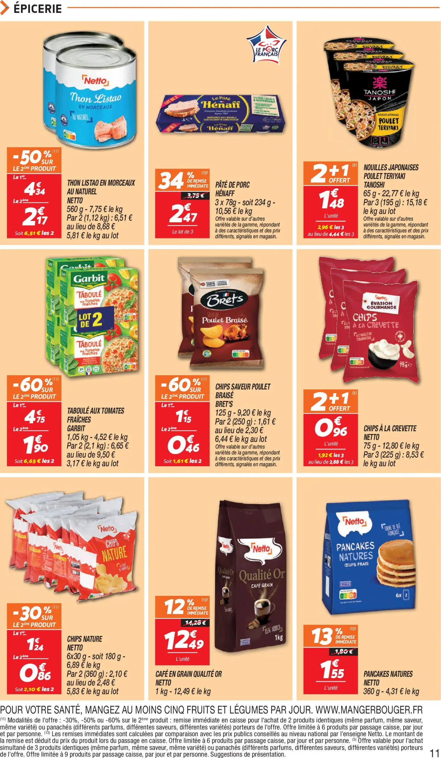 {H1} | Page: 11 | Produits: Crevette, Thon, Café, Chips