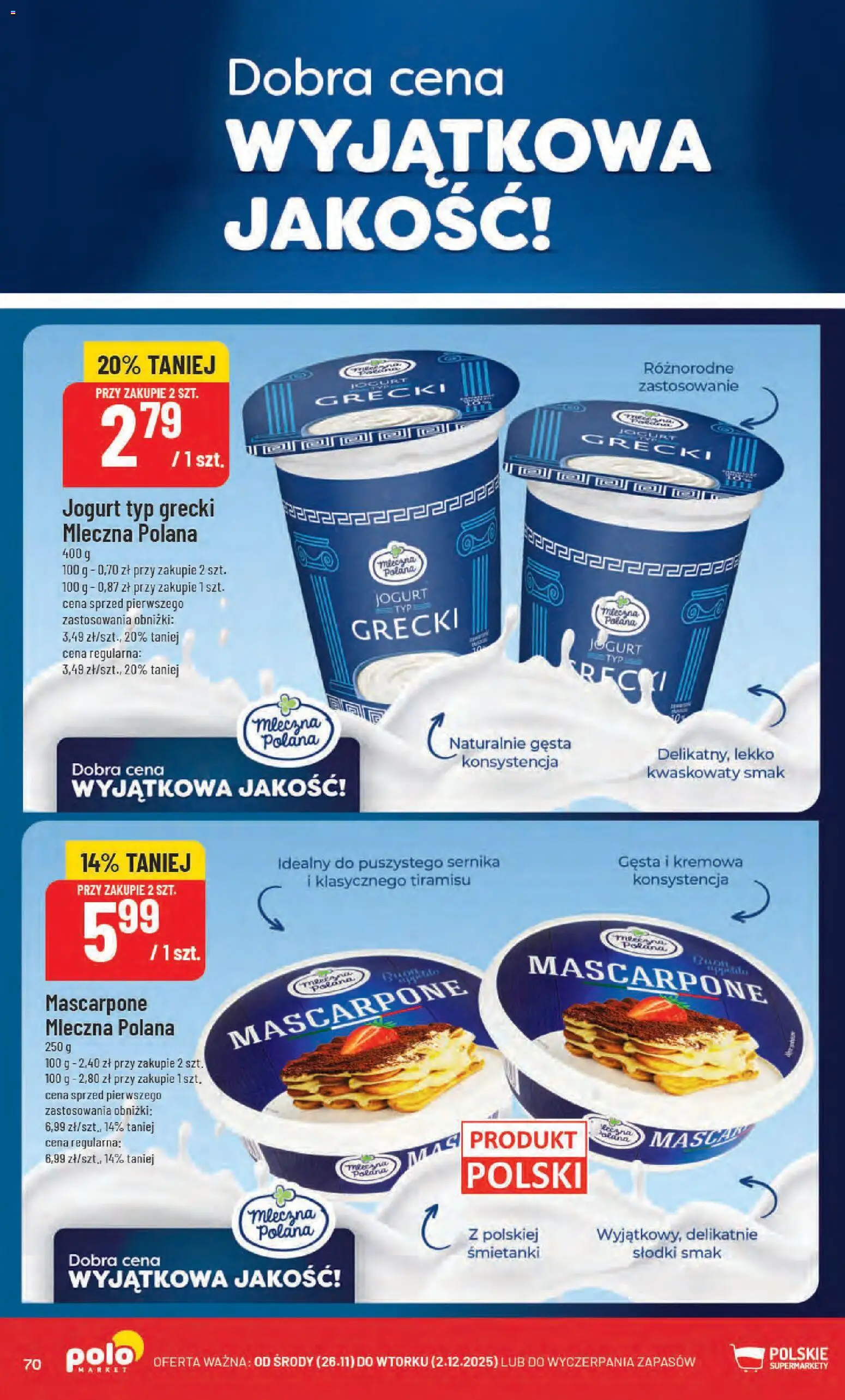 POLOmarket Black Friday od 26.11.2025 | Strona: 70 | Produkty: Jogurt grecki, Tiramisu, Mascarpone, Jogurt