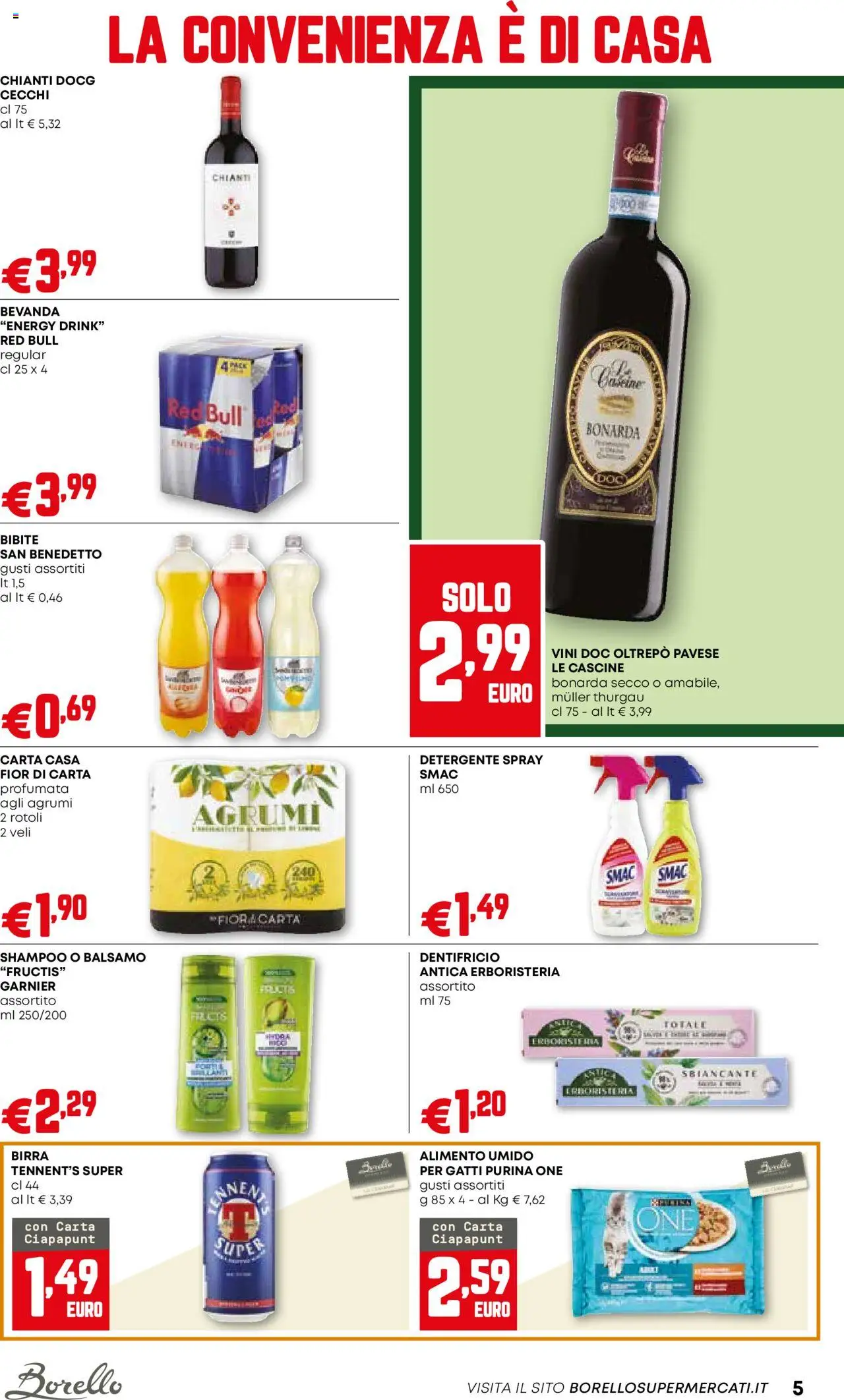Volantino Borello Supermercati del 11.09.2025 | Pagina: 5 | Prodotti: Dentifricio, Detergente, Agrumi, Bibite