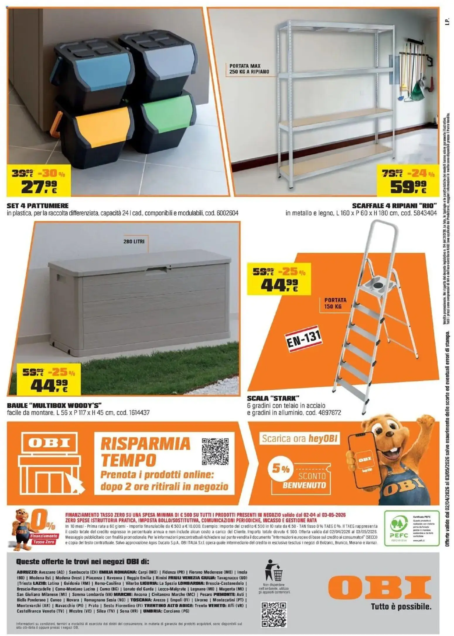 Volantino OBI del 03.04.2026 | Pagina: 14 | Prodotti: TV, Scaffale, Scala, Baule