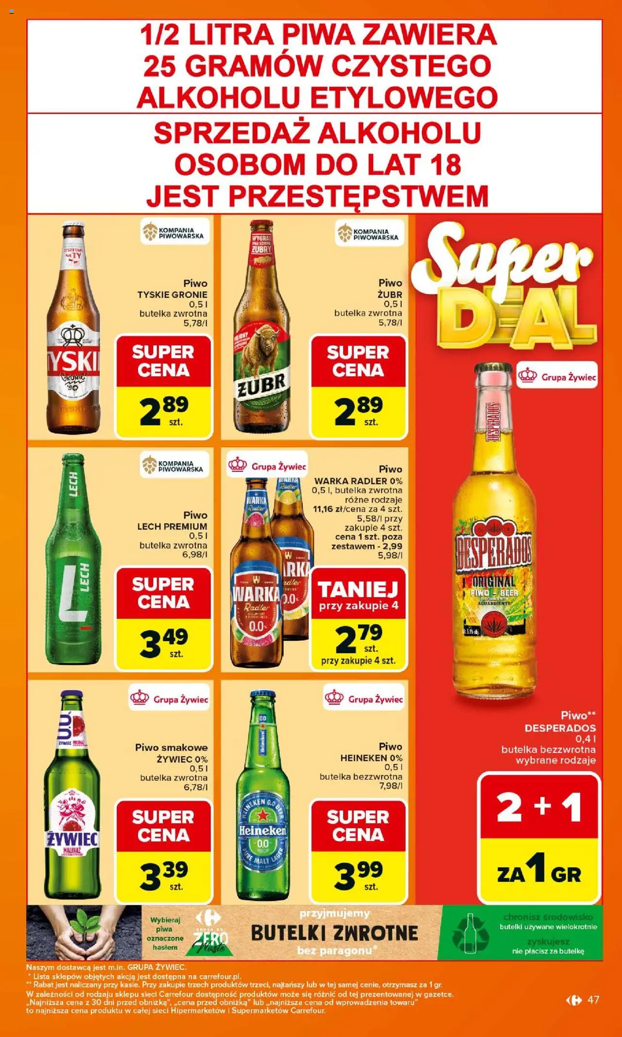 Carrefour Gazetka od 15.09.2025 | Strona: 47 | Produkty: Warka, Tyskie, Piwo, Heineken