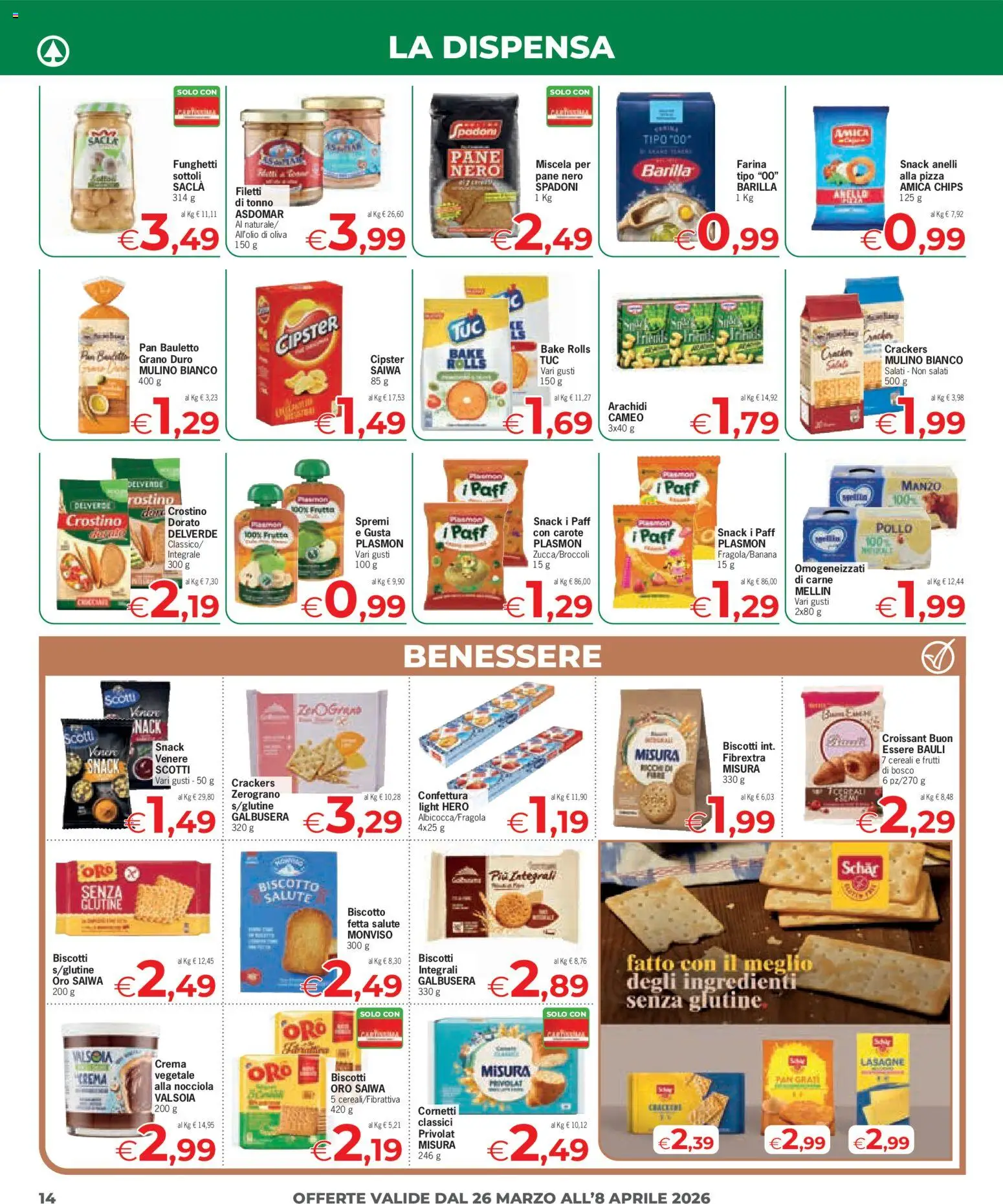 Volantino Eurospar del 26.03.2026 | Pagina: 14 | Prodotti: Crema, Pane, Crackers, Tonno