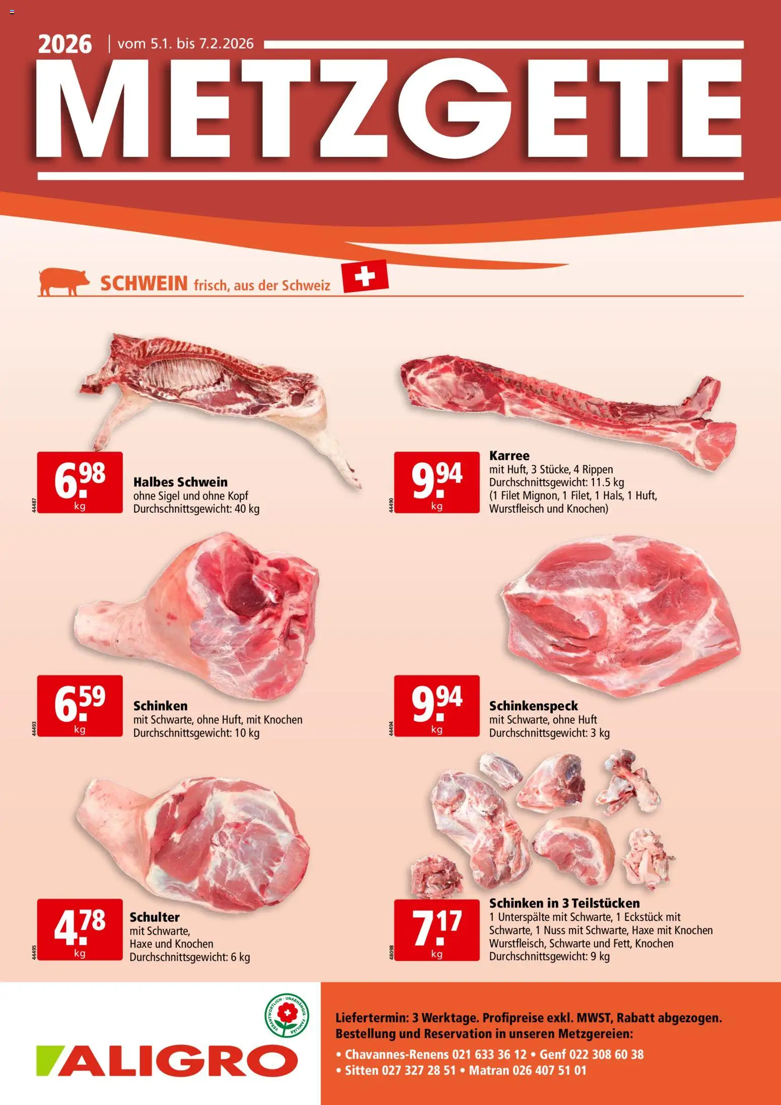 Aligro Aktionen Metzgete Chavannes, Matran, Genf, Sitten – gültig ab 05.01.2026 | Seite: 1 | Produkte: Schinken