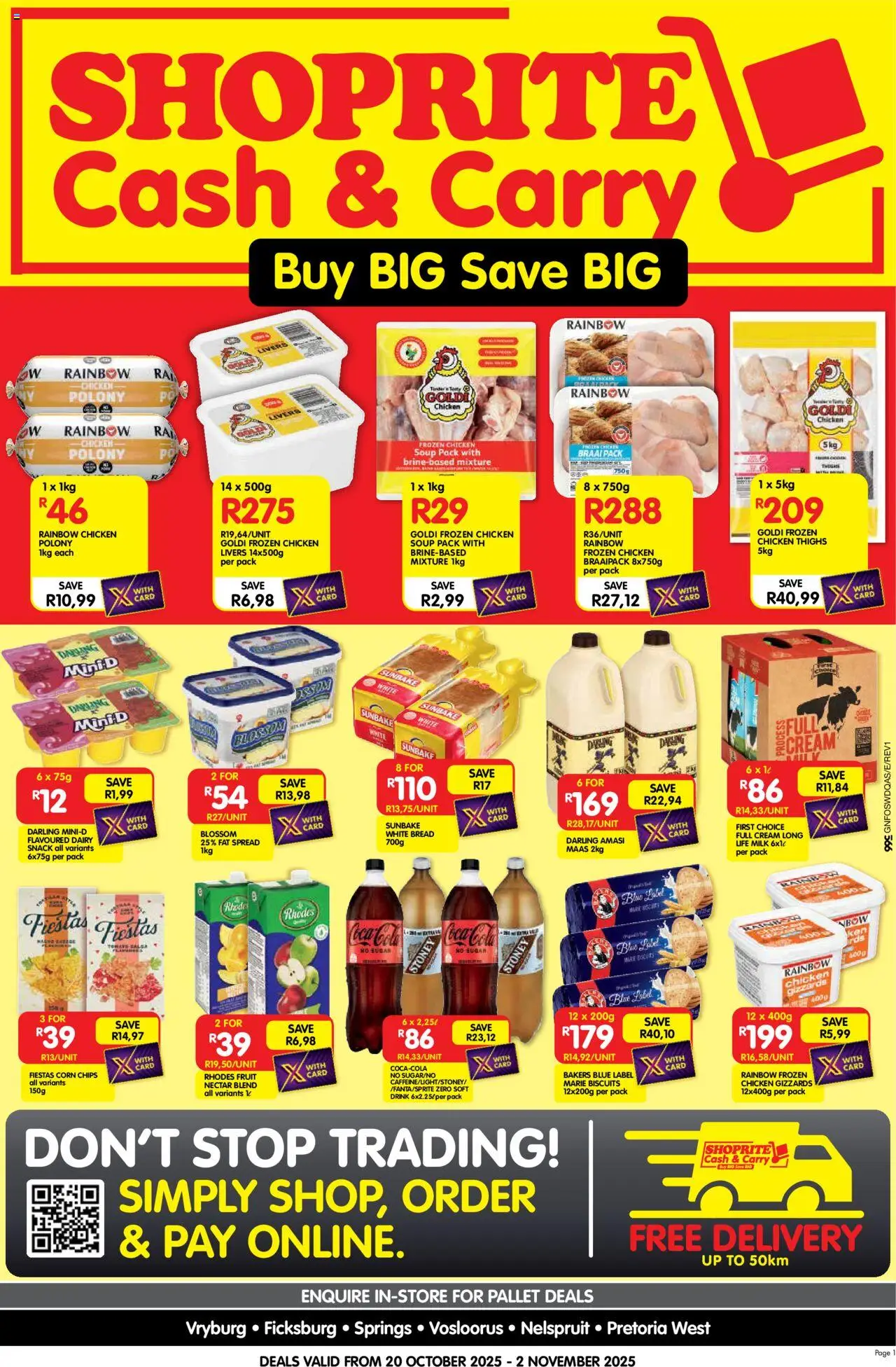 New Shoprite catalogue – valid from 20.10.2025 | Page: 1 | Products: Polony, Chips, Soup, Fruit