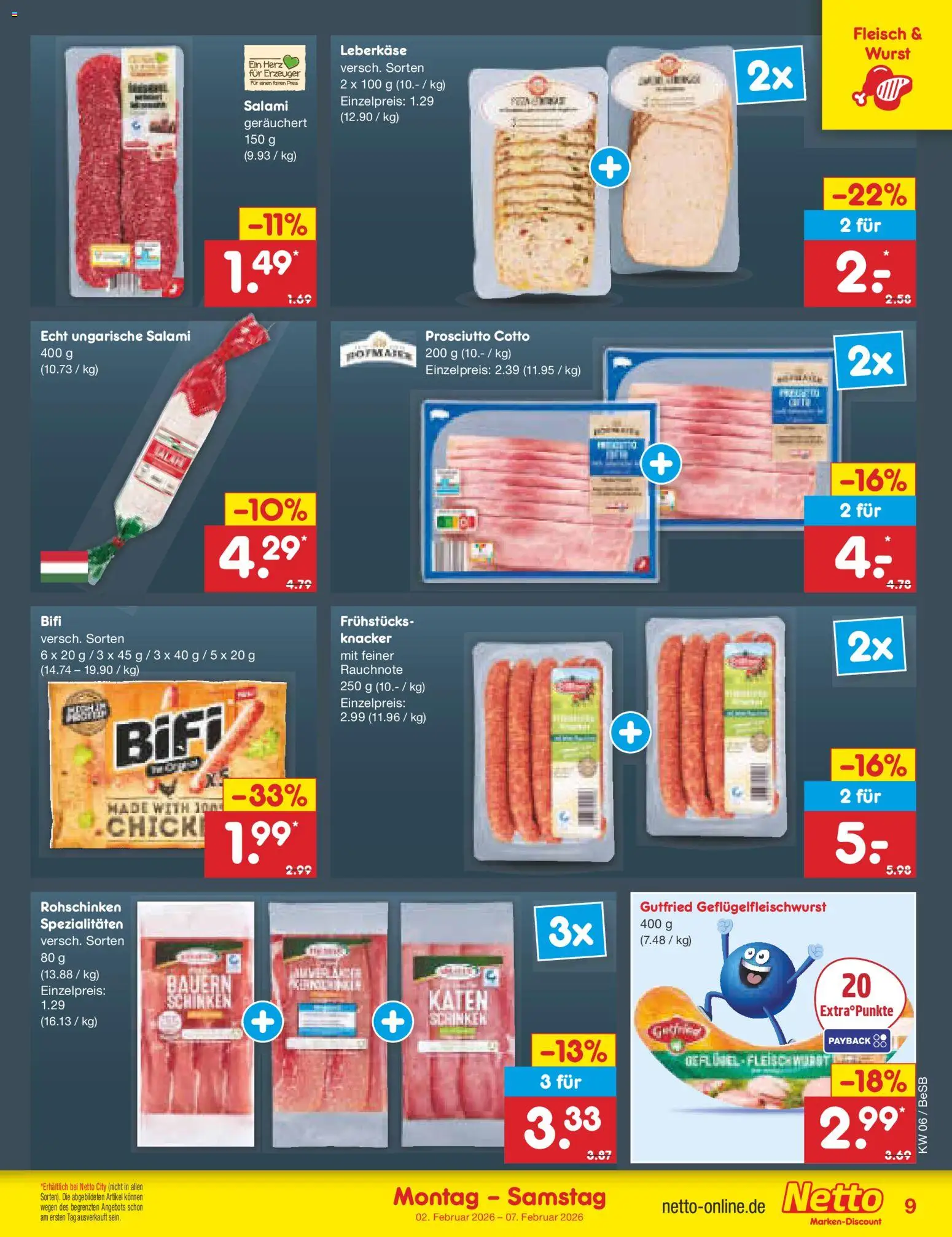 Netto Marken-Discount Prospekt 	 – gültig ab 02.02.2026 | Seite: 9 | Produkte: Bifi, Wurst, Schinken, Leberkase