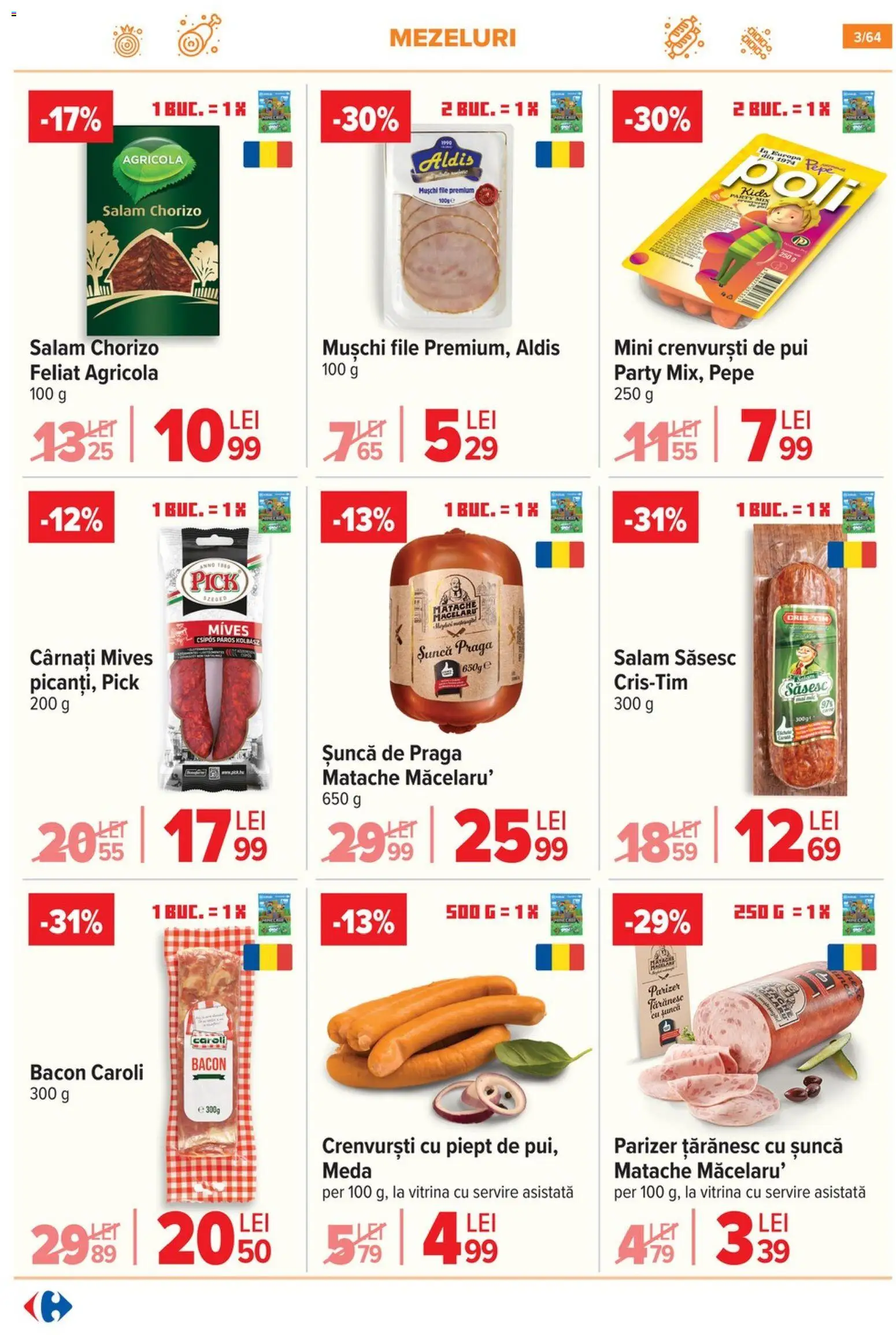 Noul catalog Carrefour – valabil de la 29.10.2025 | Pagină: 5 | Produse: Crenvurști, Salam, Parizer, Cârnați
