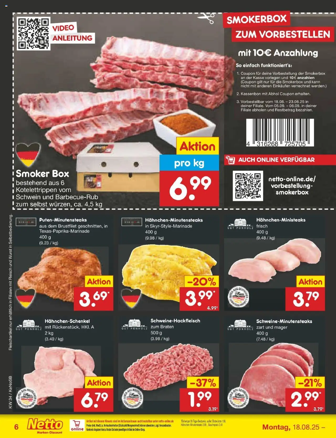 Netto Marken-Discount prospekt Bonn	 - gültig ab dem 18.08.2025 | Seite: 6 | Produkte: Box, Wurst, Fleisch, Video