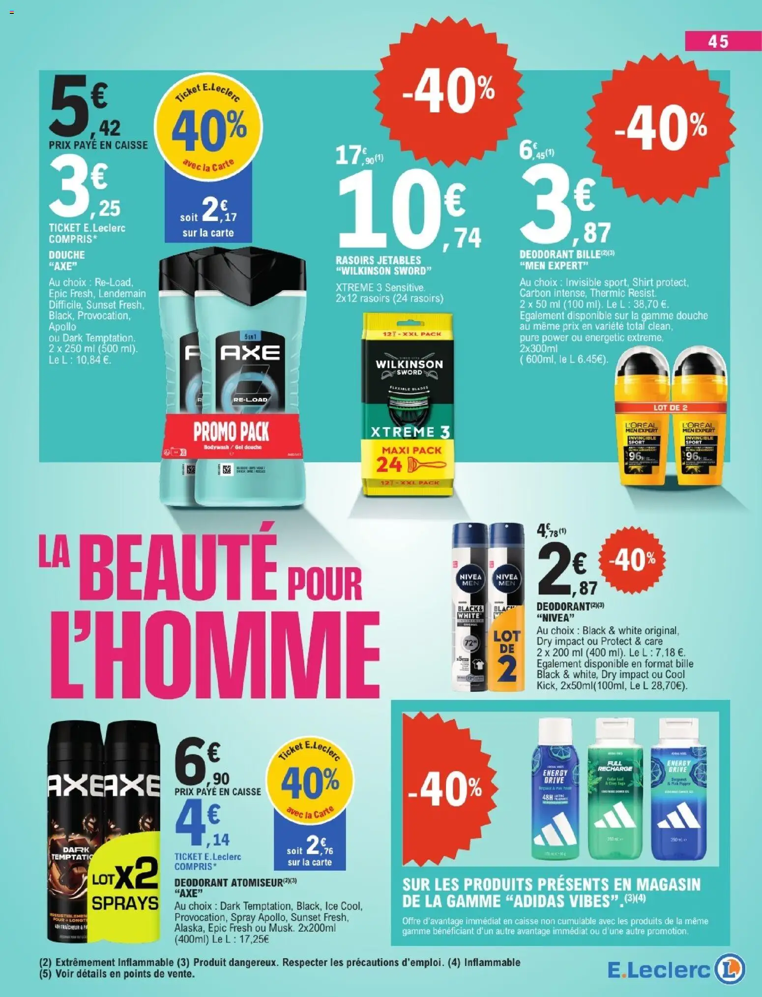 {H1} | Page: 45 | Produits: Gel douche, Déodorant, Douche