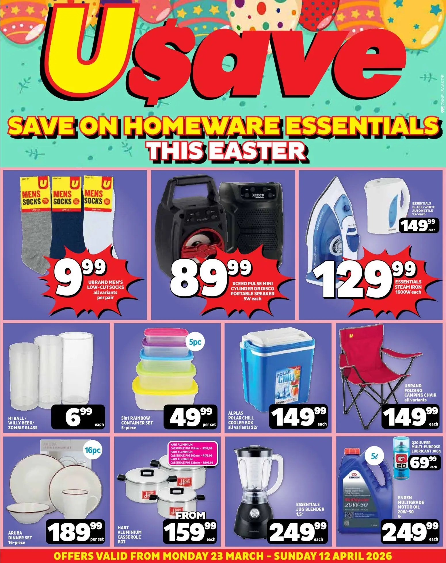 New Usave catalogue – valid from 23.03.2026 | Page: 1 | Products: Speaker, Kettle, Box, Oil