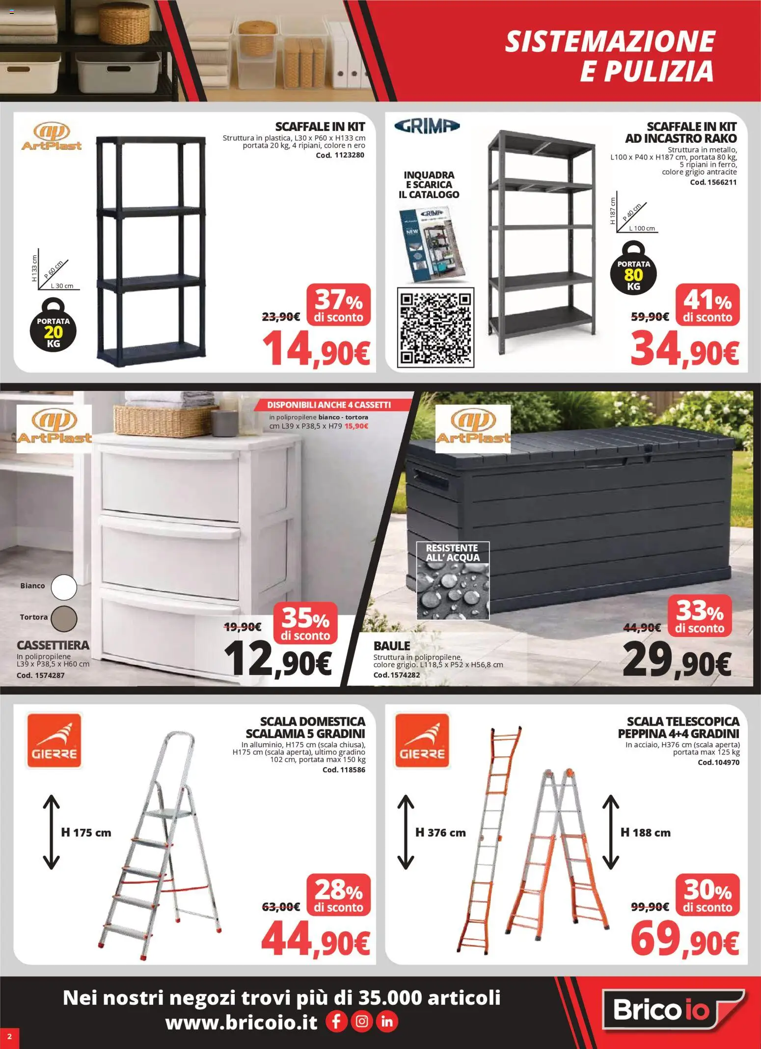 Volantino Brico io del 08.01.2026 | Pagina: 2 | Prodotti: Acqua, Scaffale, Baule, Cassettiera