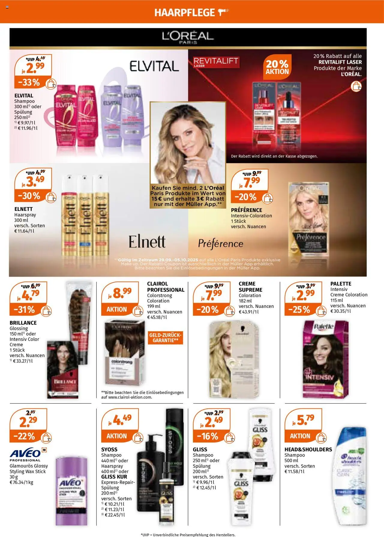 Müller Prospekt 	 – gültig ab 29.09.2025 | Seite: 5 | Produkte: Shampoo, Spülung, Haarspray, Creme