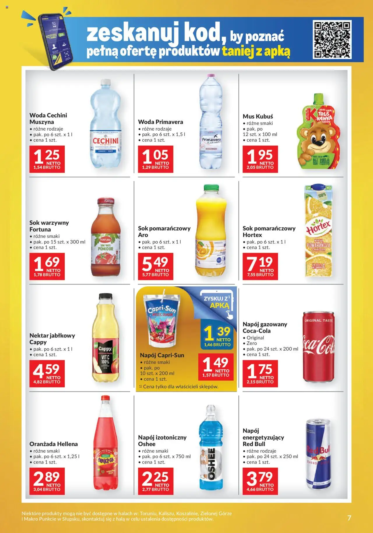 Makro Gazetka - Mega oferty dla Twojego Sklepu oferta z alkoholem od 05.08.2025 | Strona: 7 | Produkty: Sok pomarańczowy, Oranżada hellena, Woda, Sok warzywny