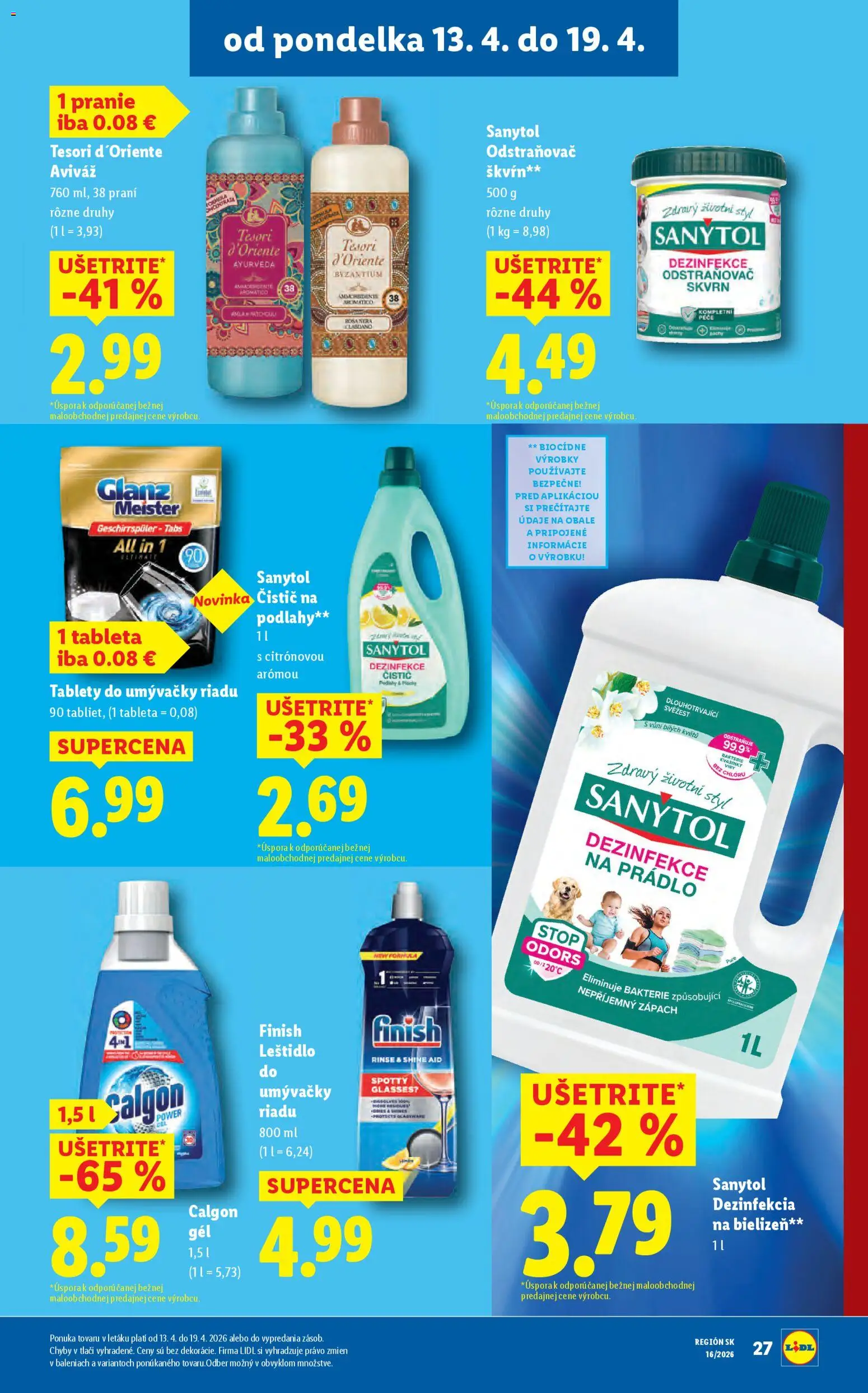Nové Lidl akcie – leták je platný od 13.04.2026 | Strana: 29 | Produkty: Aviváž, Odstraňovač škvŕn, Tablety do umývačky riadu, Leštidlo  do umývačky riadu