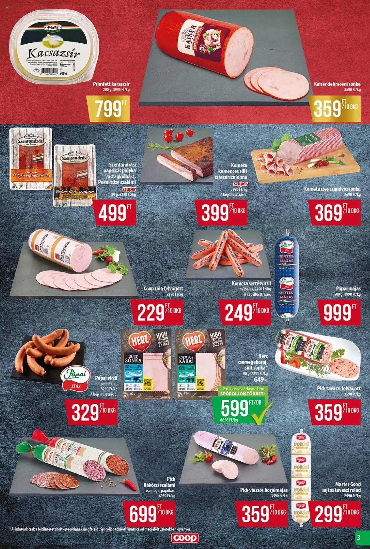 COOP akciós ujság - amely érvényes a következő dátumtól: 24.10.2025 | Oldal: 3 | Termékek: Sonka, Protein, Karaj, Szalámi