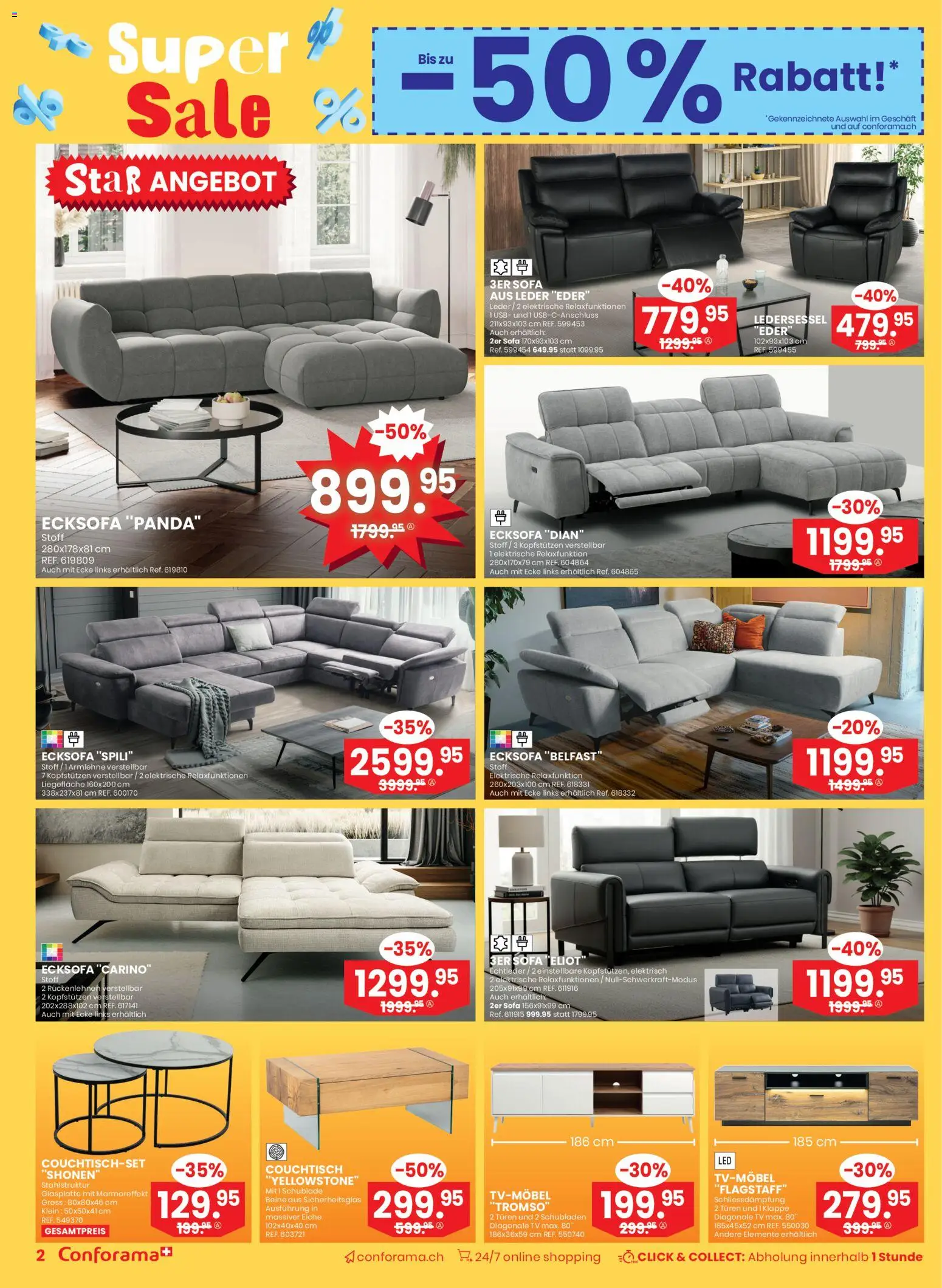 Conforama Aktionen – gültig ab 10.12.2025 | Seite: 2 | Produkte: Sofa, Couchtisch, TV, Ecksofa