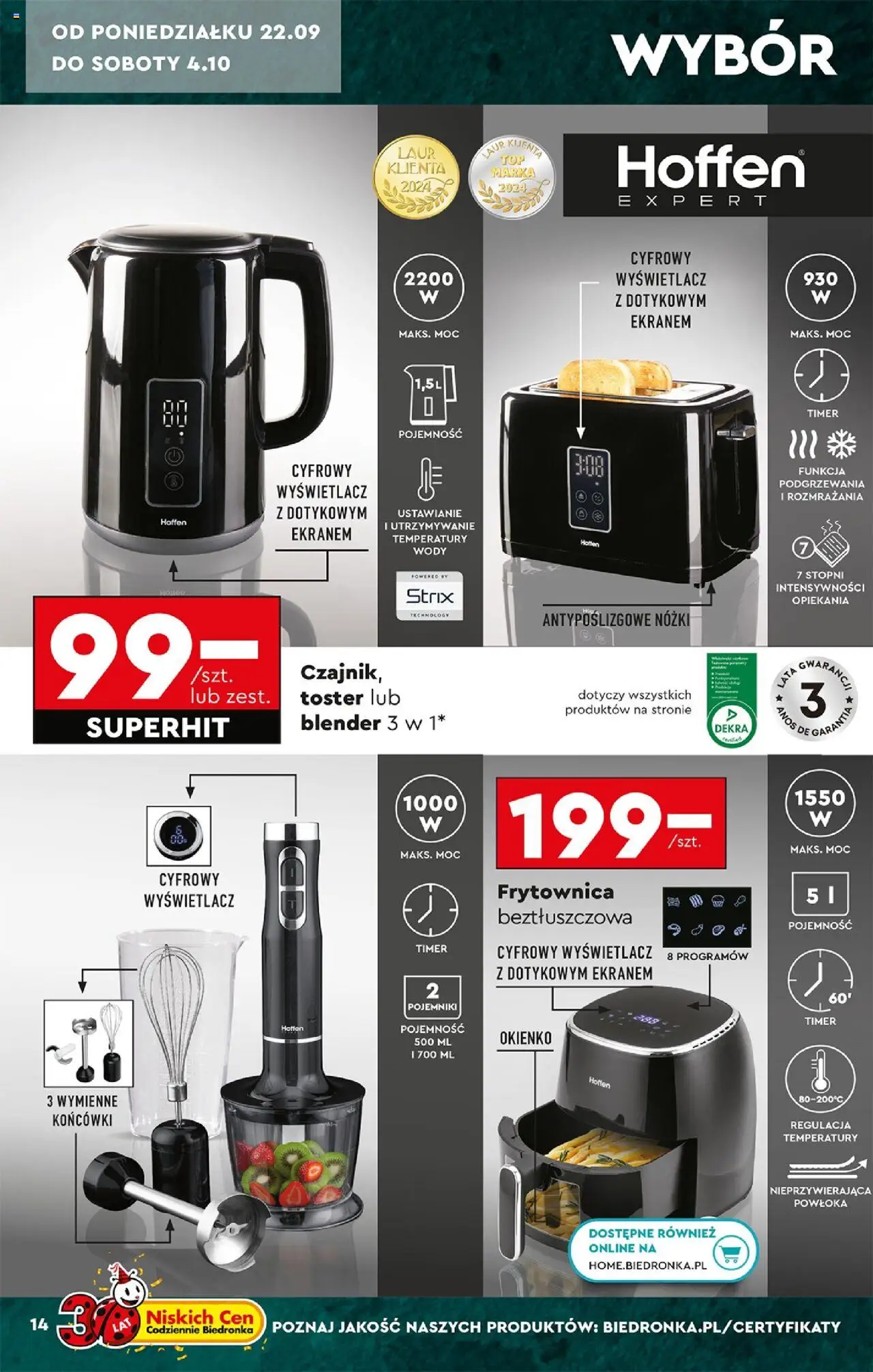 Biedronka gazetka - Hity i inspiracje od 20.09.2025 | Strona: 18 | Produkty: Czajnik hoffen, Czajnik, Toster, Blender
