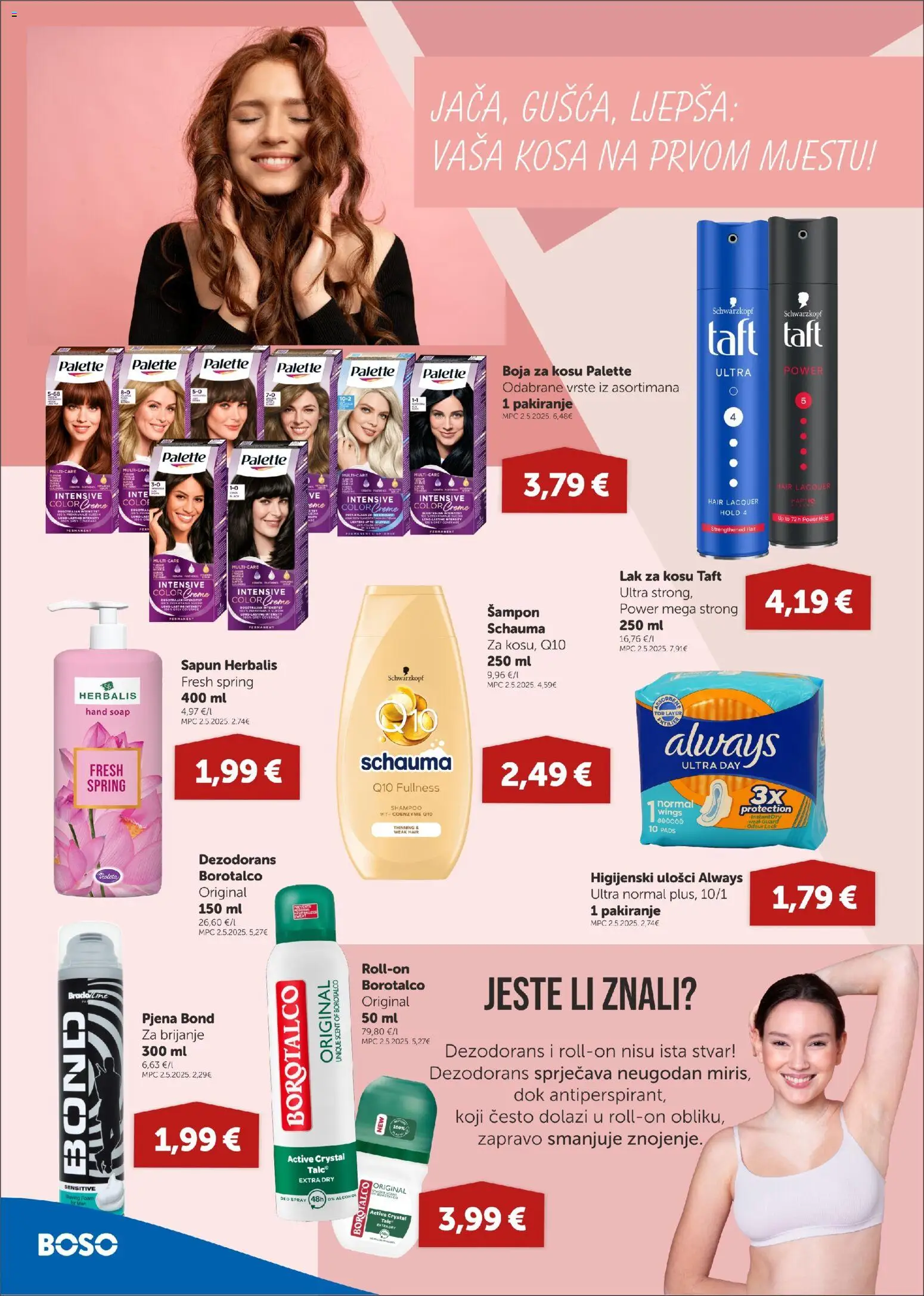 Boso katalog | vrijedi od 06.11.2025 | Stranica: 12 | Proizvodi: Higijenski ulošci, Boja za kosu, Sapun, Dezodorans