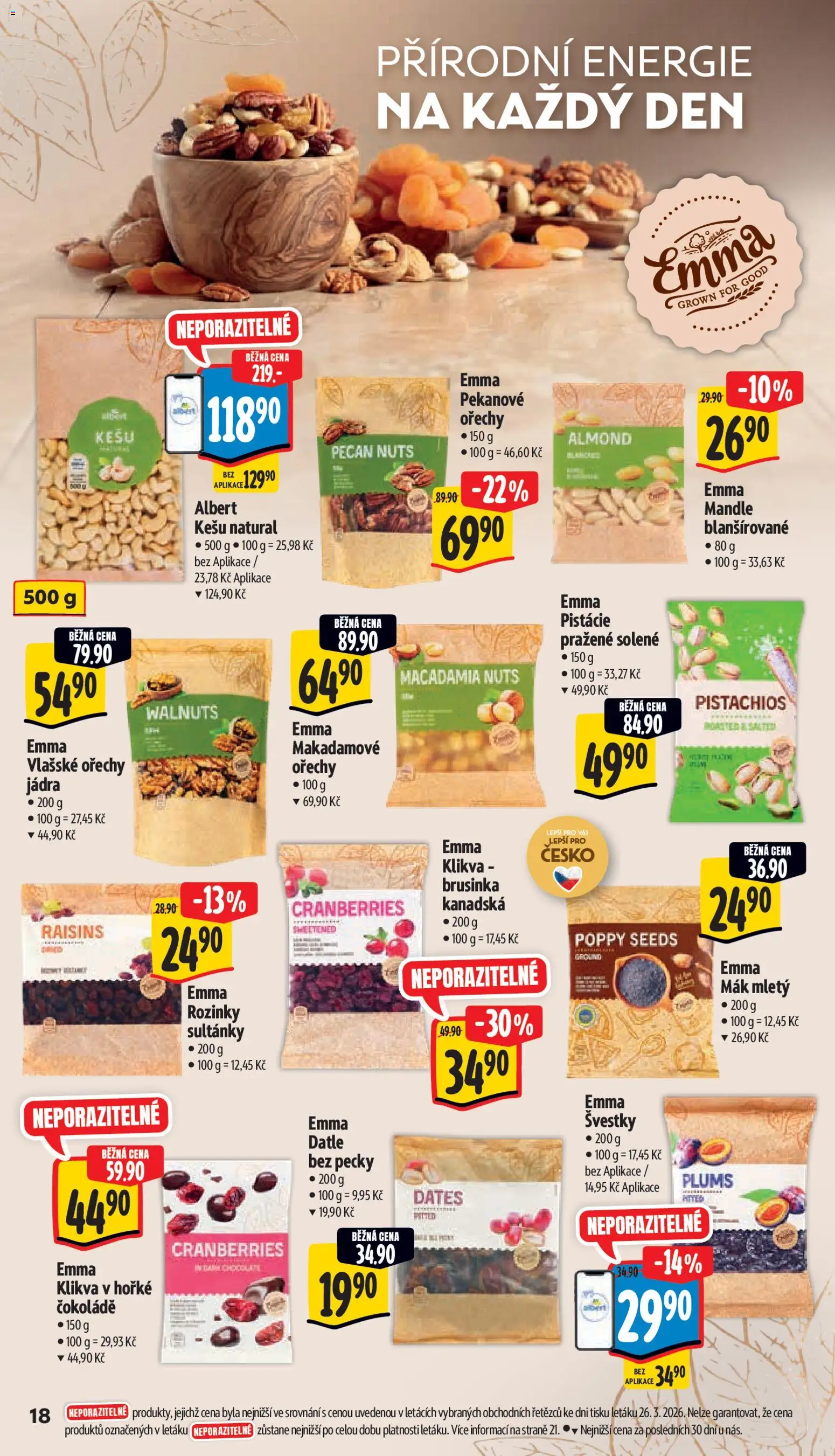 Albert leták - Supermarket od 01.04.2026 | Strana: 26 | Produkty: Kešu, Švestky, Pistácie, Vlašské ořechy