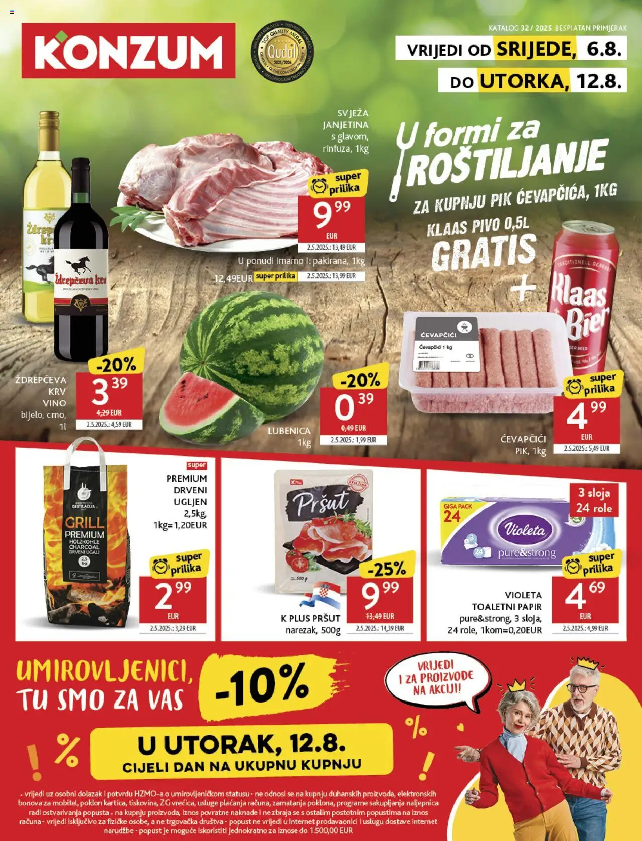 Konzum HR akciós ujság - amely érvényes a következő dátumtól: 06.08.2025 | Oldal: 1 | Termékek: Grill