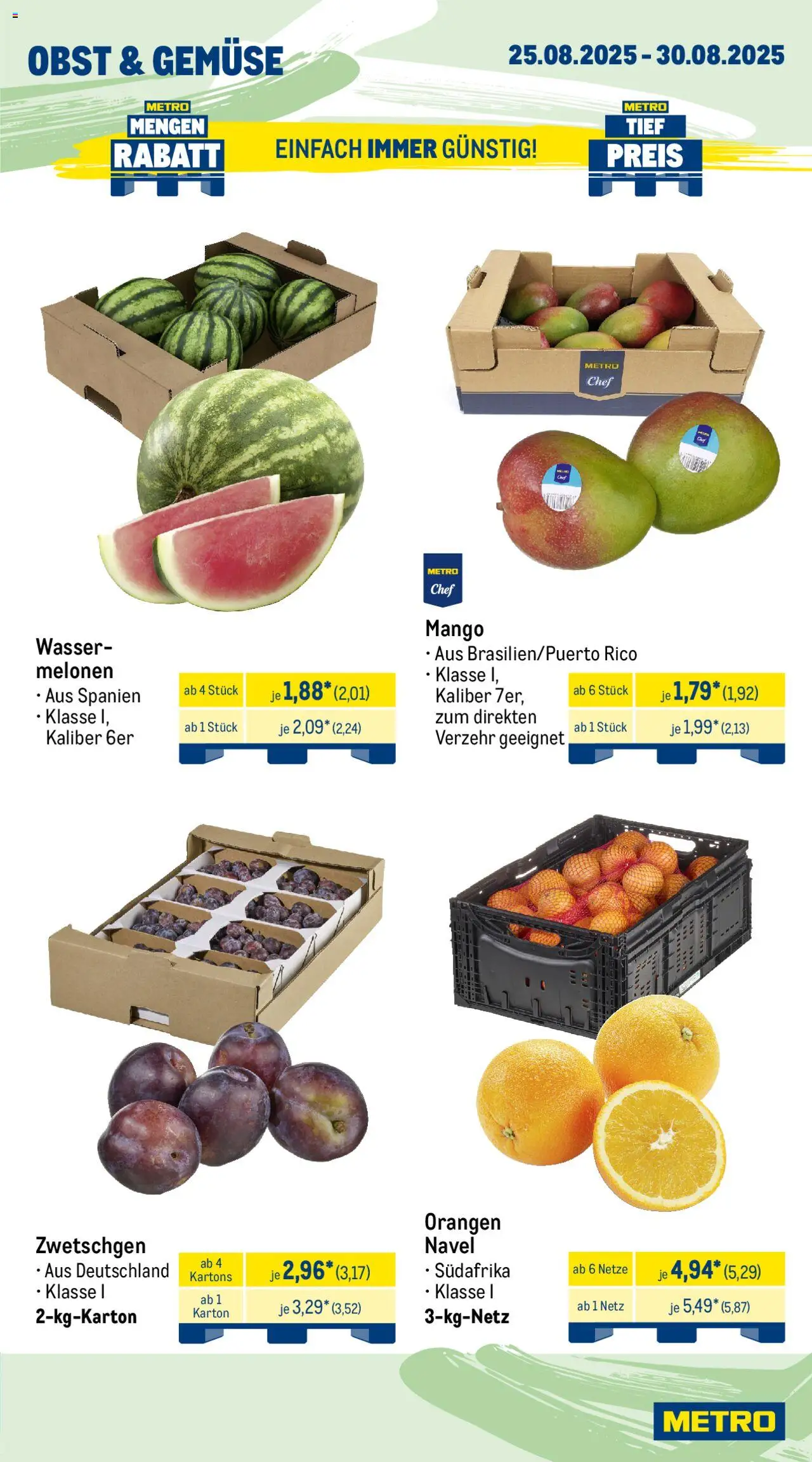 Metro Prospekt 	 - gültig ab dem 25.08.2025 | Seite: 8 | Produkte: Zwetschgen, Wasser, Obst, Mango